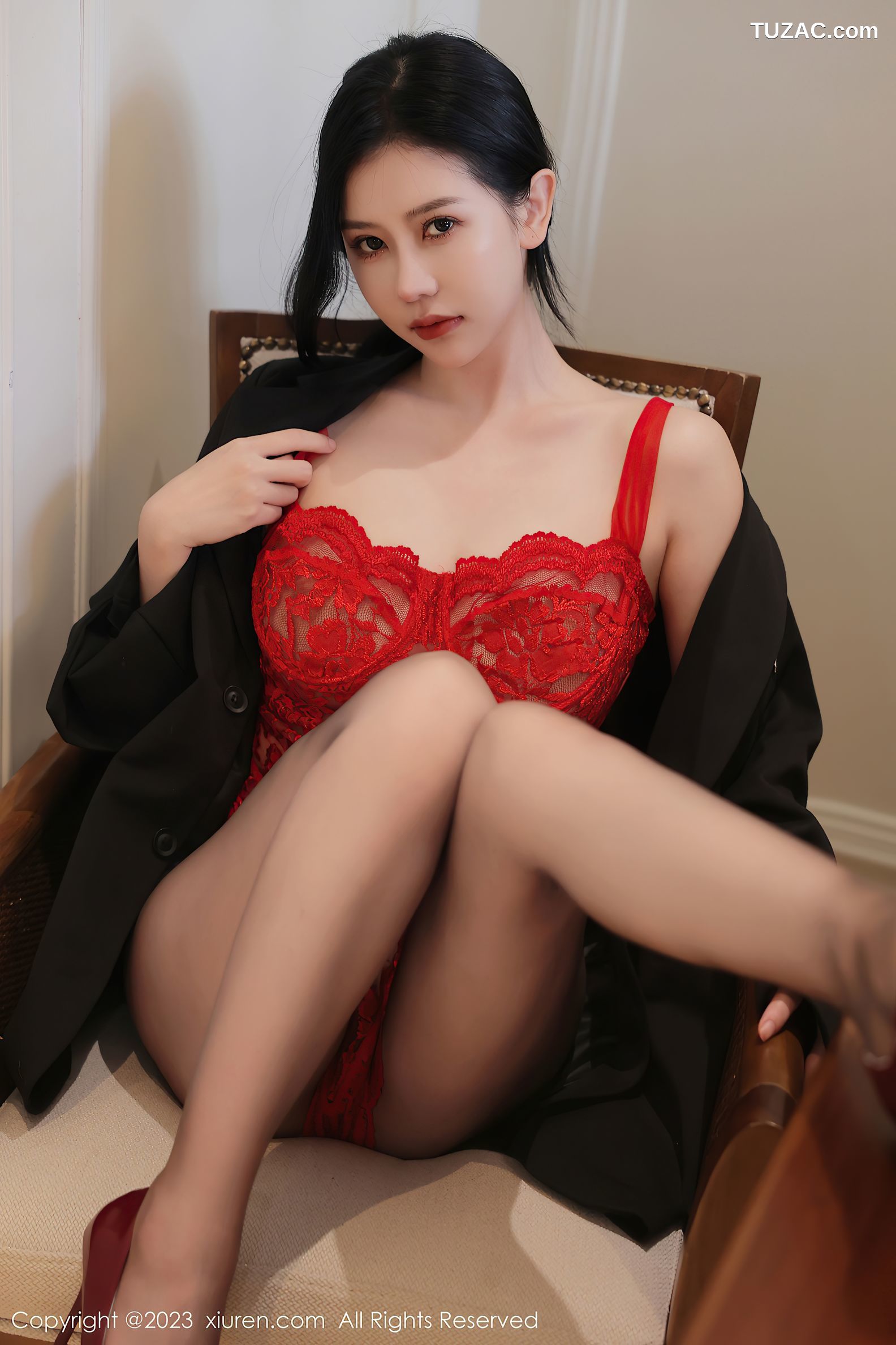 XiuRen秀人网-6475-尹甜甜-红色蕾丝情趣服超薄黑丝-2023.03.27