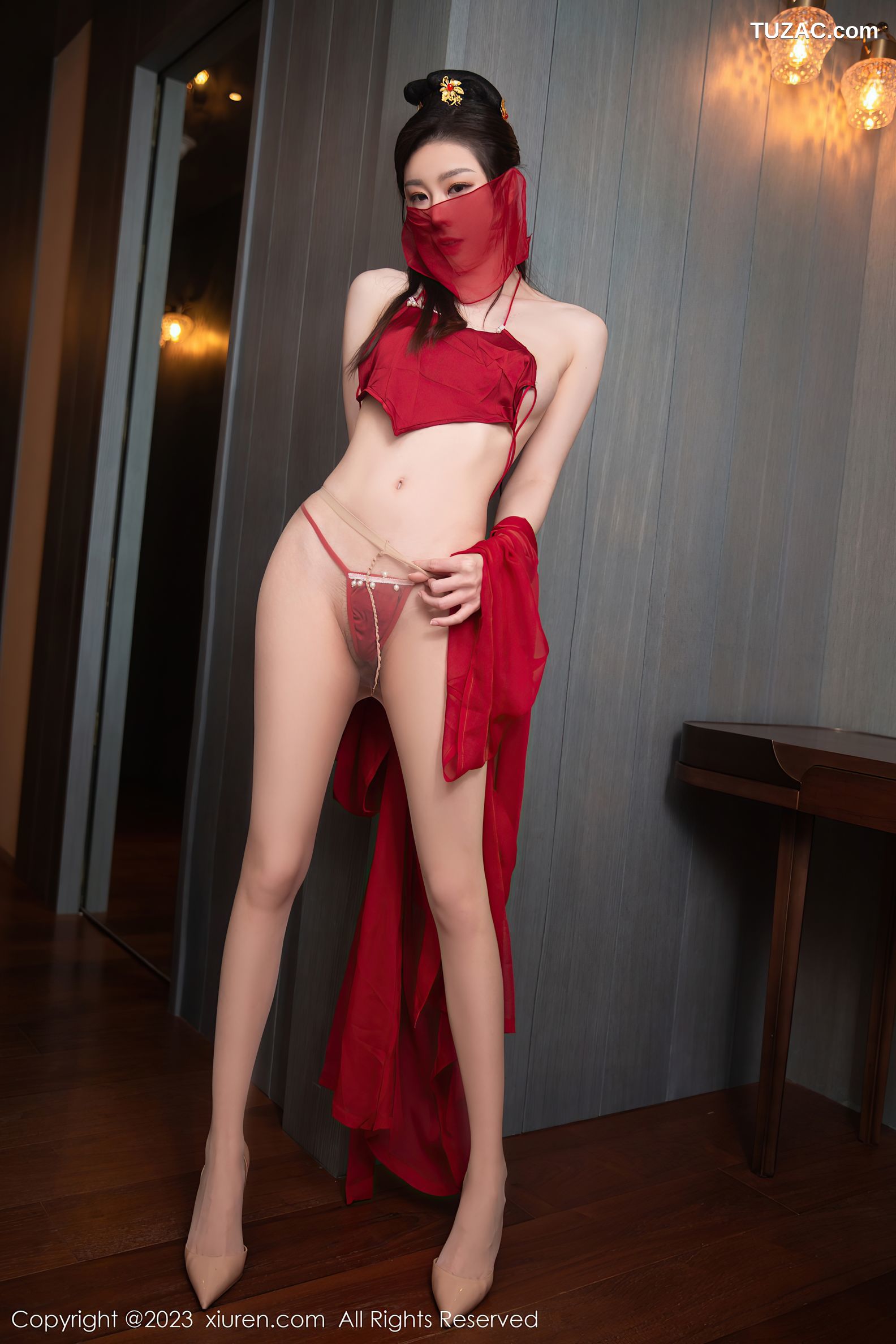 XiuRen秀人网-6509-是小逗逗-红色古装服饰超薄肉丝-2023.03.31