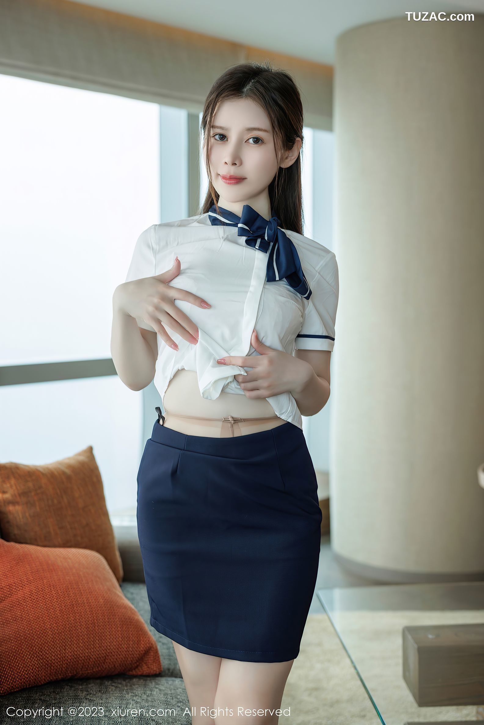 XiuRen秀人网-6545-吴雪瑶-蓝色制服白色蕾丝内衣-2023.04.10