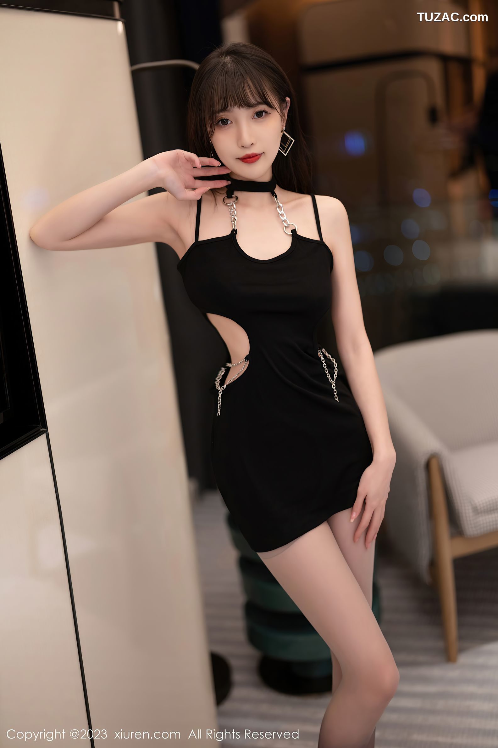XiuRen秀人网-6565-林星阑-黑色连身短裙渐变色灰丝-2023.04.12