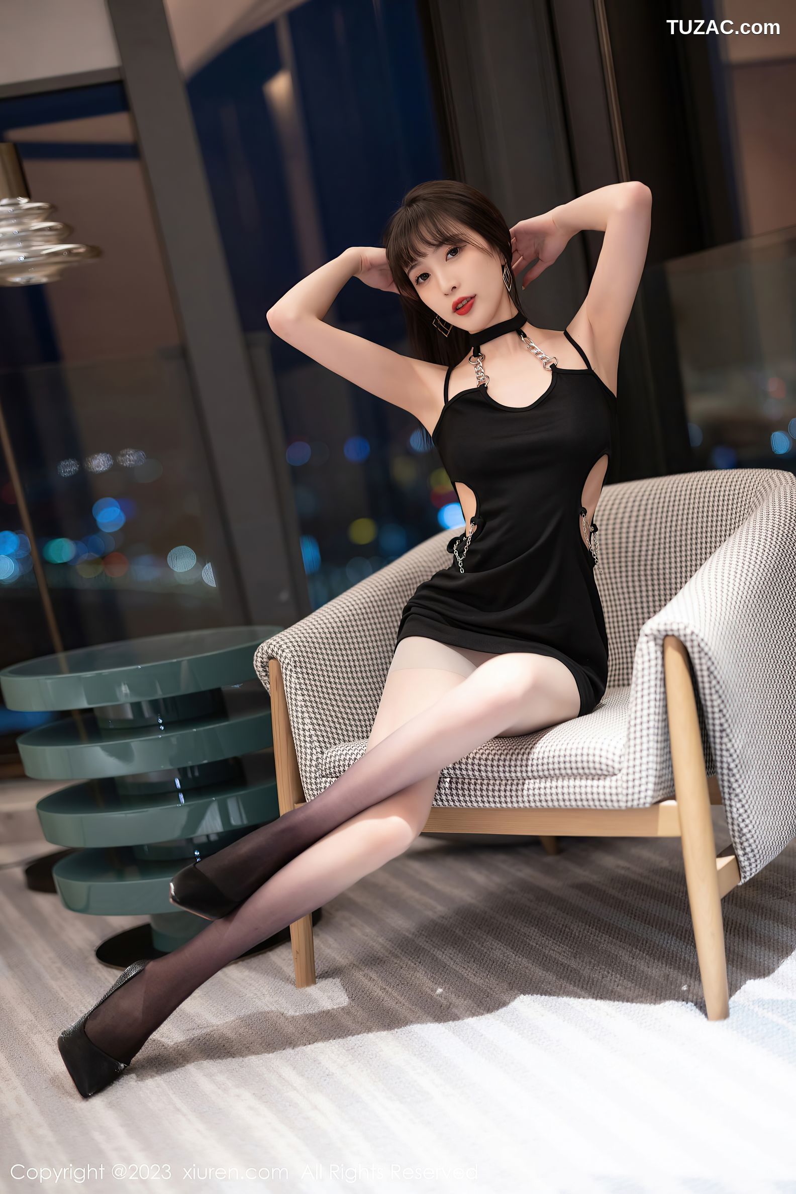 XiuRen秀人网-6565-林星阑-黑色连身短裙渐变色灰丝-2023.04.12