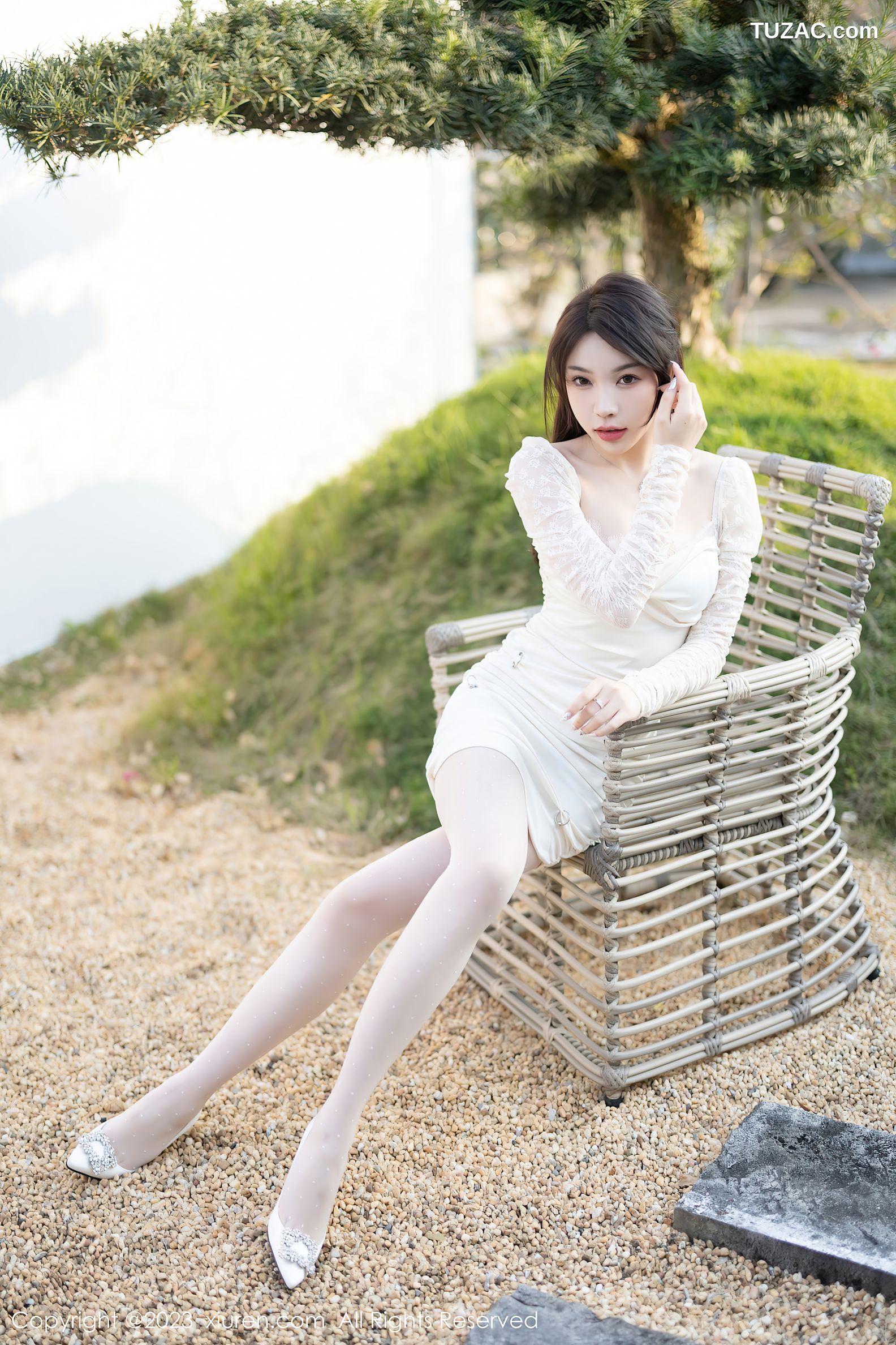 XiuRen秀人网-6616-徐莉芝-白色连身裙-黑色轻透薄纱连体衣-2023.04.21