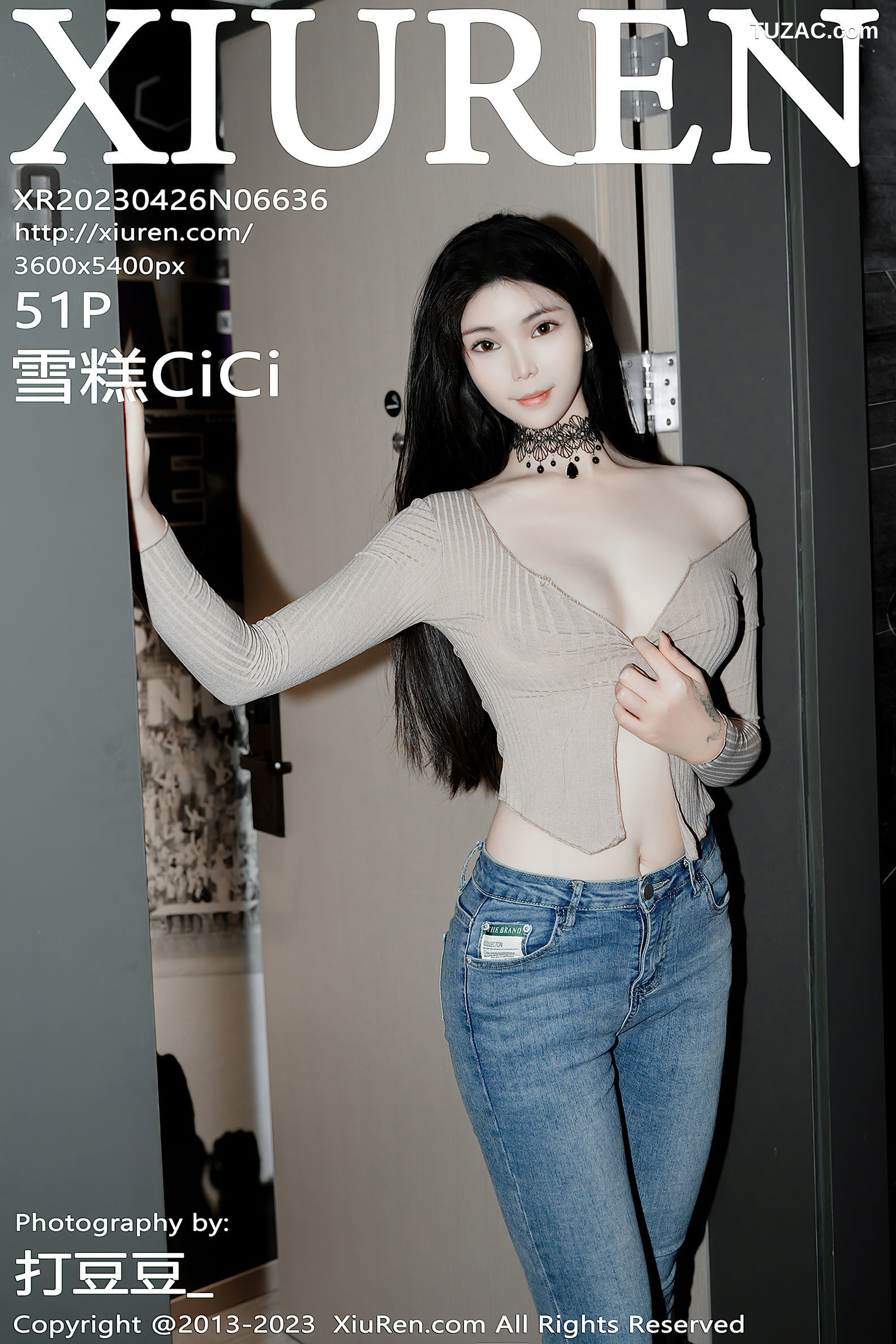 XiuRen秀人网-6636-雪糕CiCi-浅色衣牛仔裤丁字裤-2023.04.26