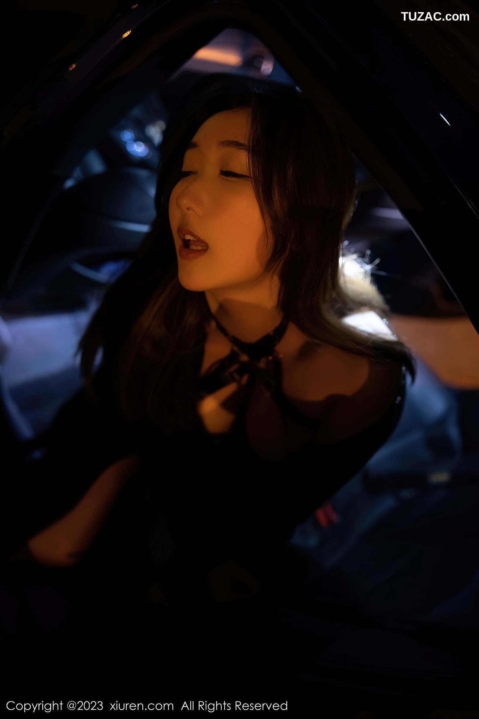 XiuRen秀人网-6650-江真真-黑色薄透情趣内衣黑丝吊带袜-2023.04.27