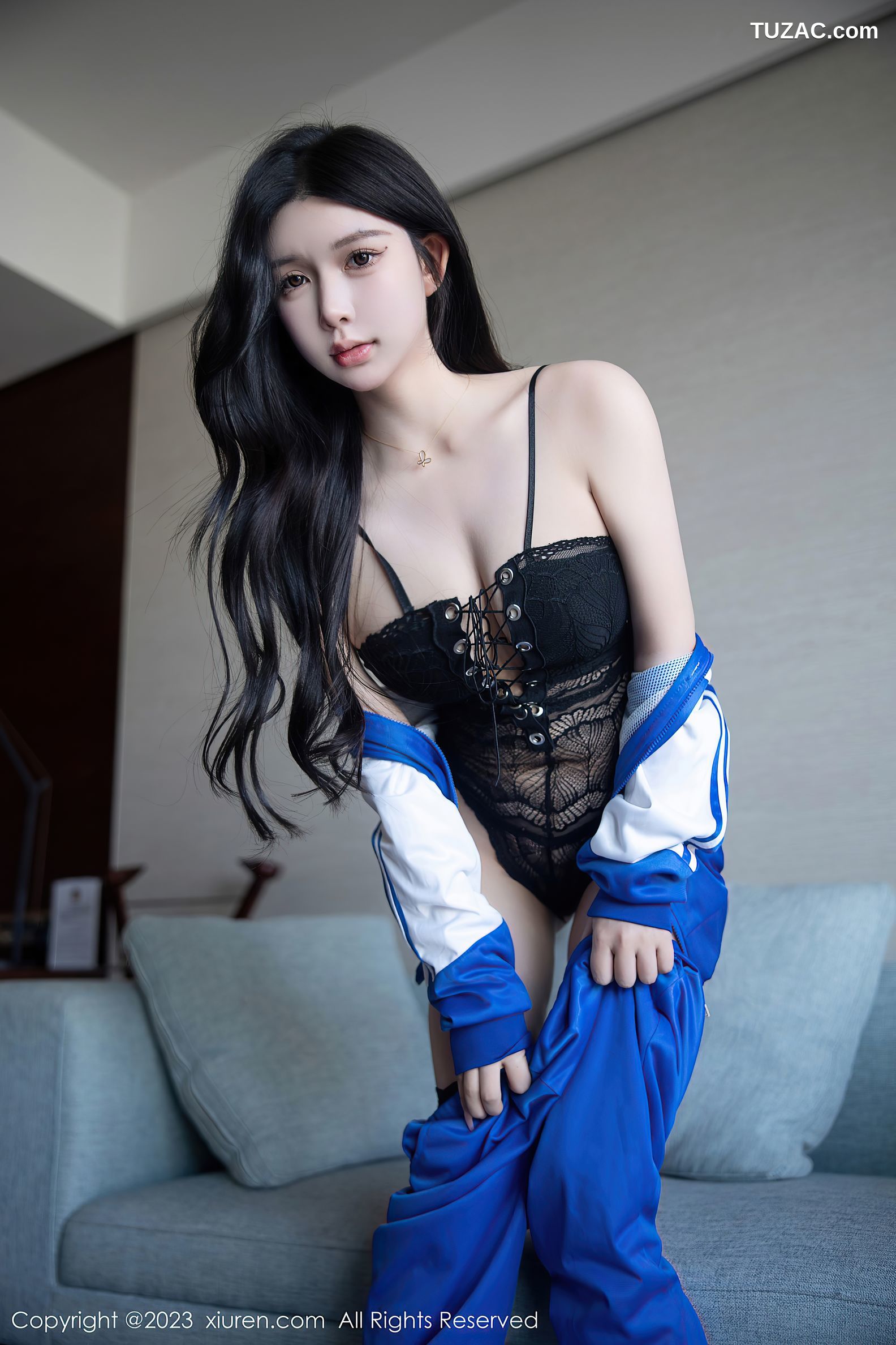 XiuRen秀人网-6660-林珊珊-蓝色运动服黑色情趣内衣-2023.04.28