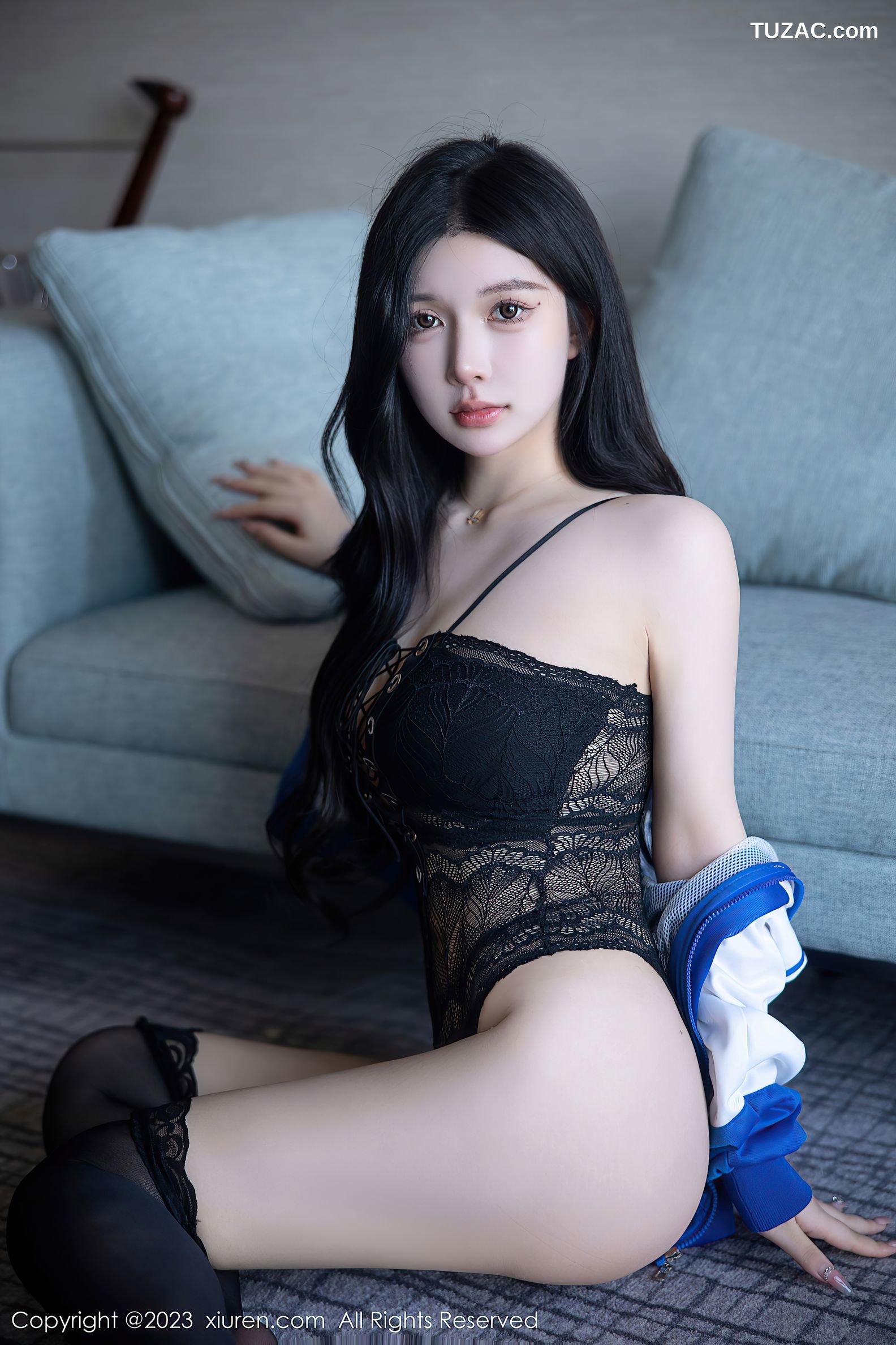 XiuRen秀人网-6660-林珊珊-蓝色运动服黑色情趣内衣-2023.04.28