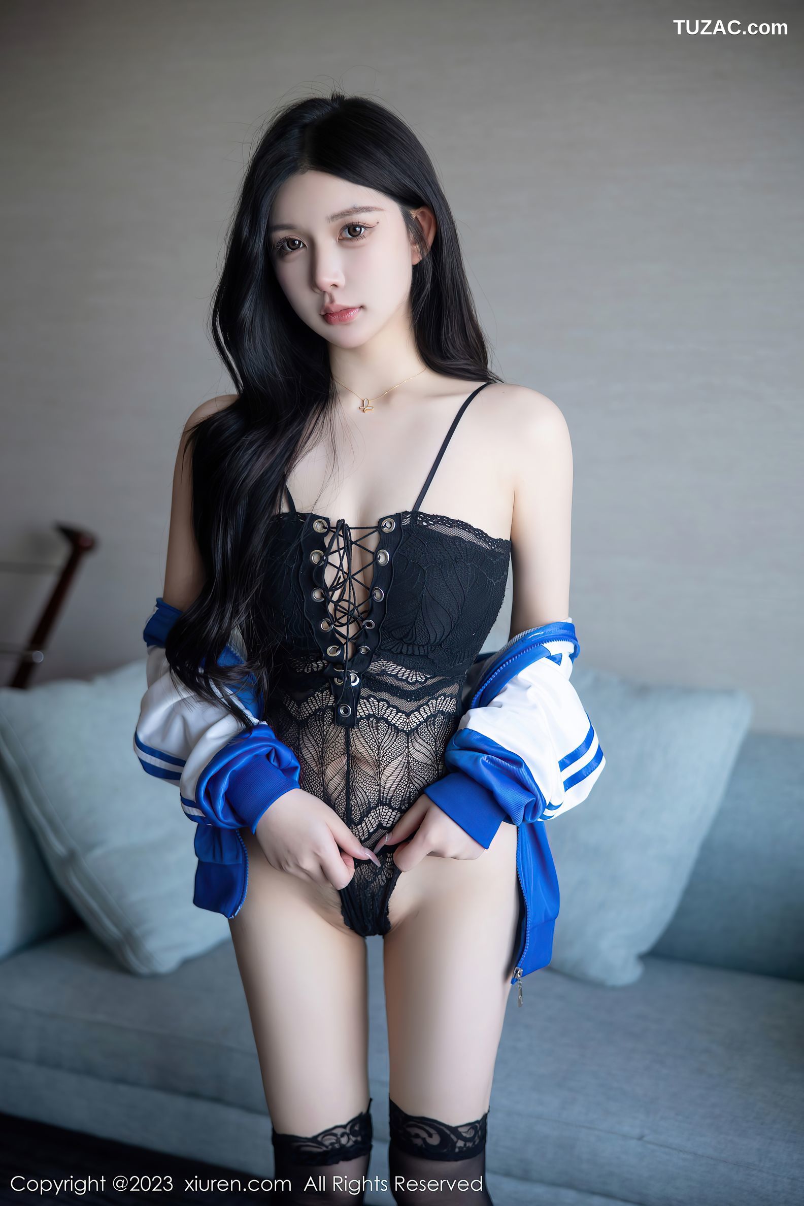 XiuRen秀人网-6660-林珊珊-蓝色运动服黑色情趣内衣-2023.04.28