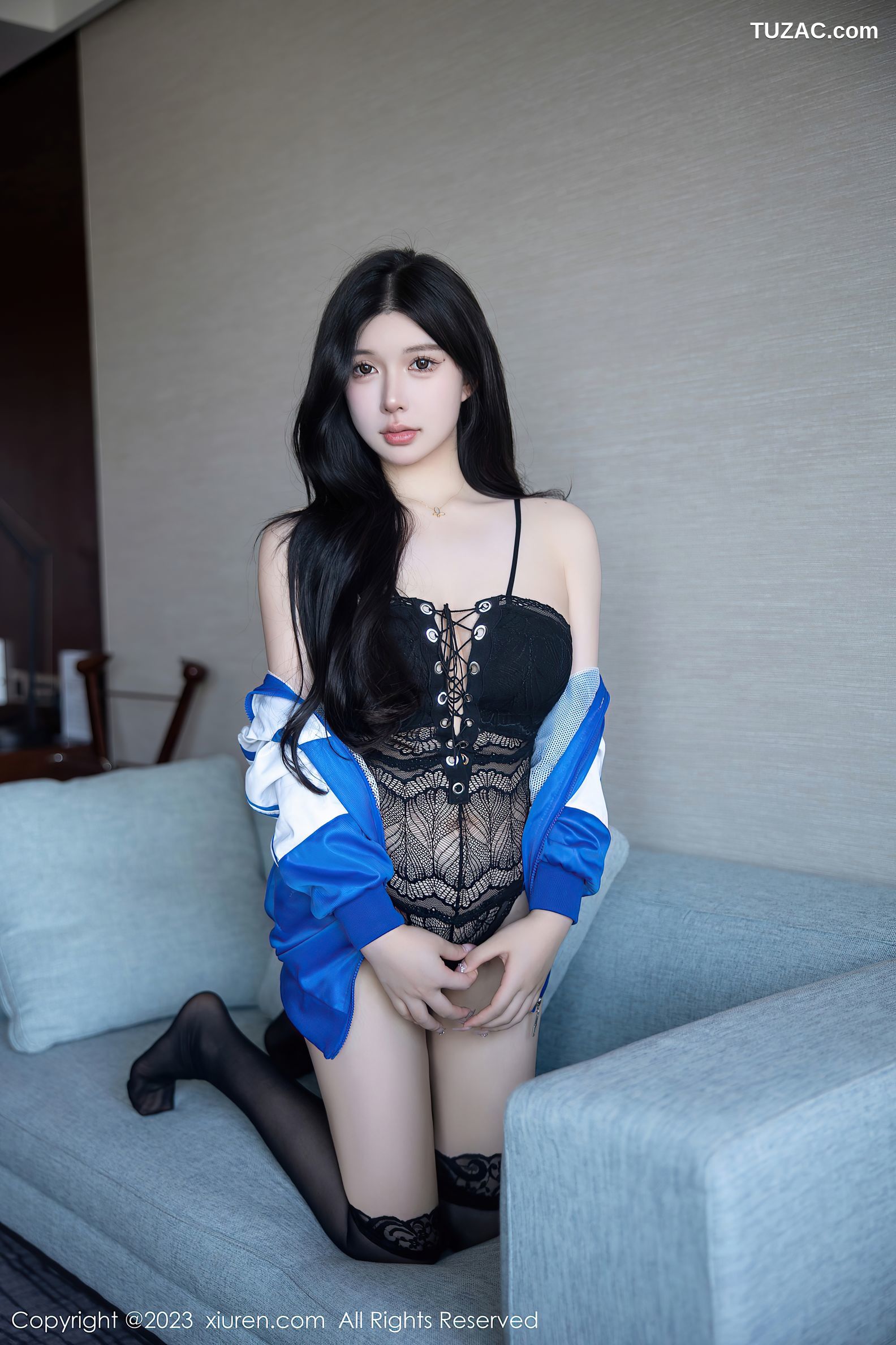 XiuRen秀人网-6660-林珊珊-蓝色运动服黑色情趣内衣-2023.04.28