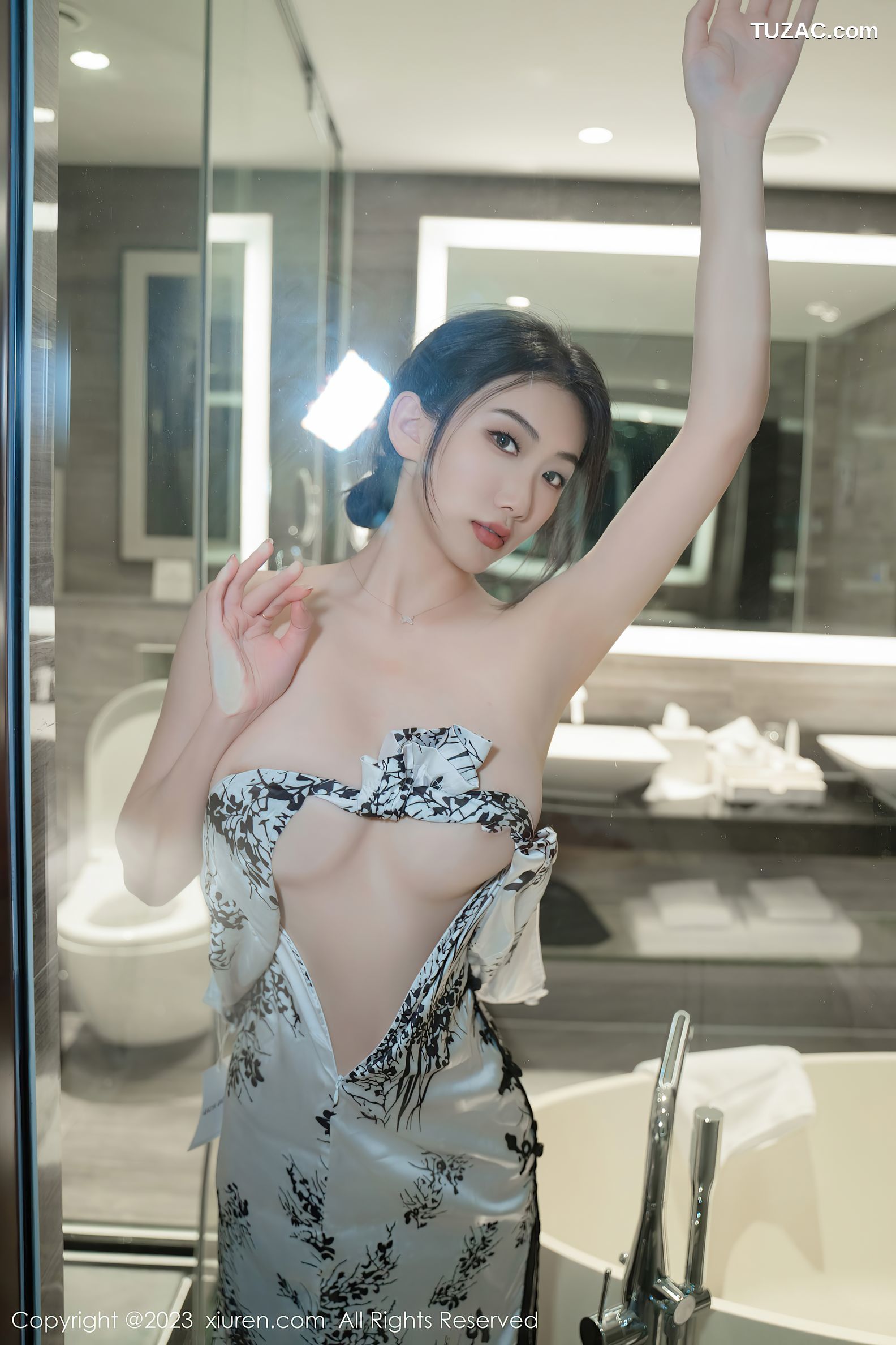 XiuRen秀人网-6668-李佳芮Cherie-水墨图案旗袍黑色内衣黑丝-2023.05.04