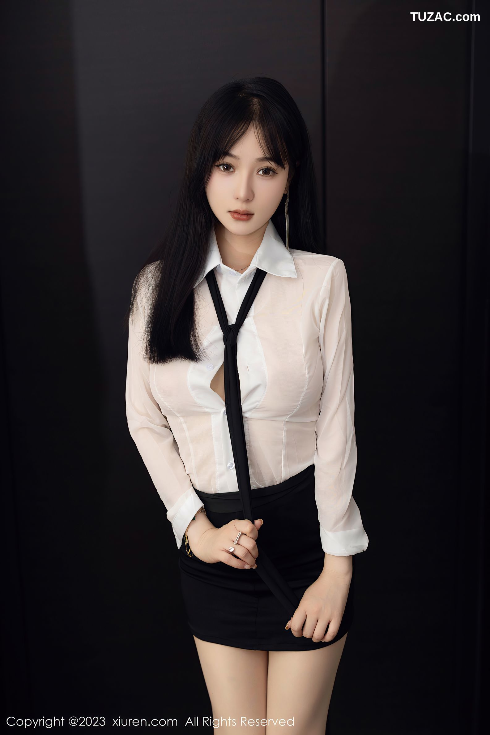XiuRen秀人网-6710-柚琪Rich-白色轻透衣黑短裙-2023.05.10