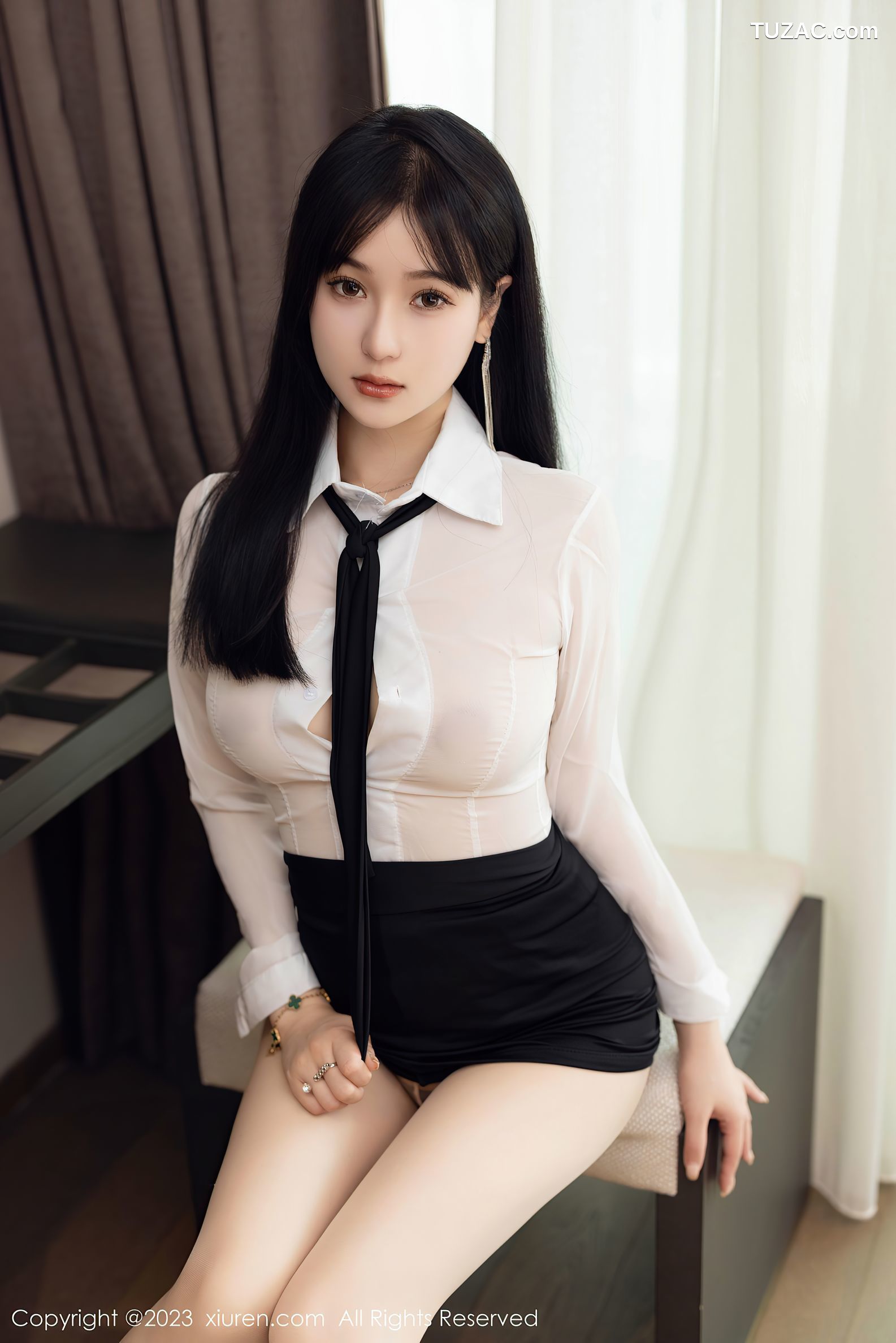XiuRen秀人网-6710-柚琪Rich-白色轻透衣黑短裙-2023.05.10