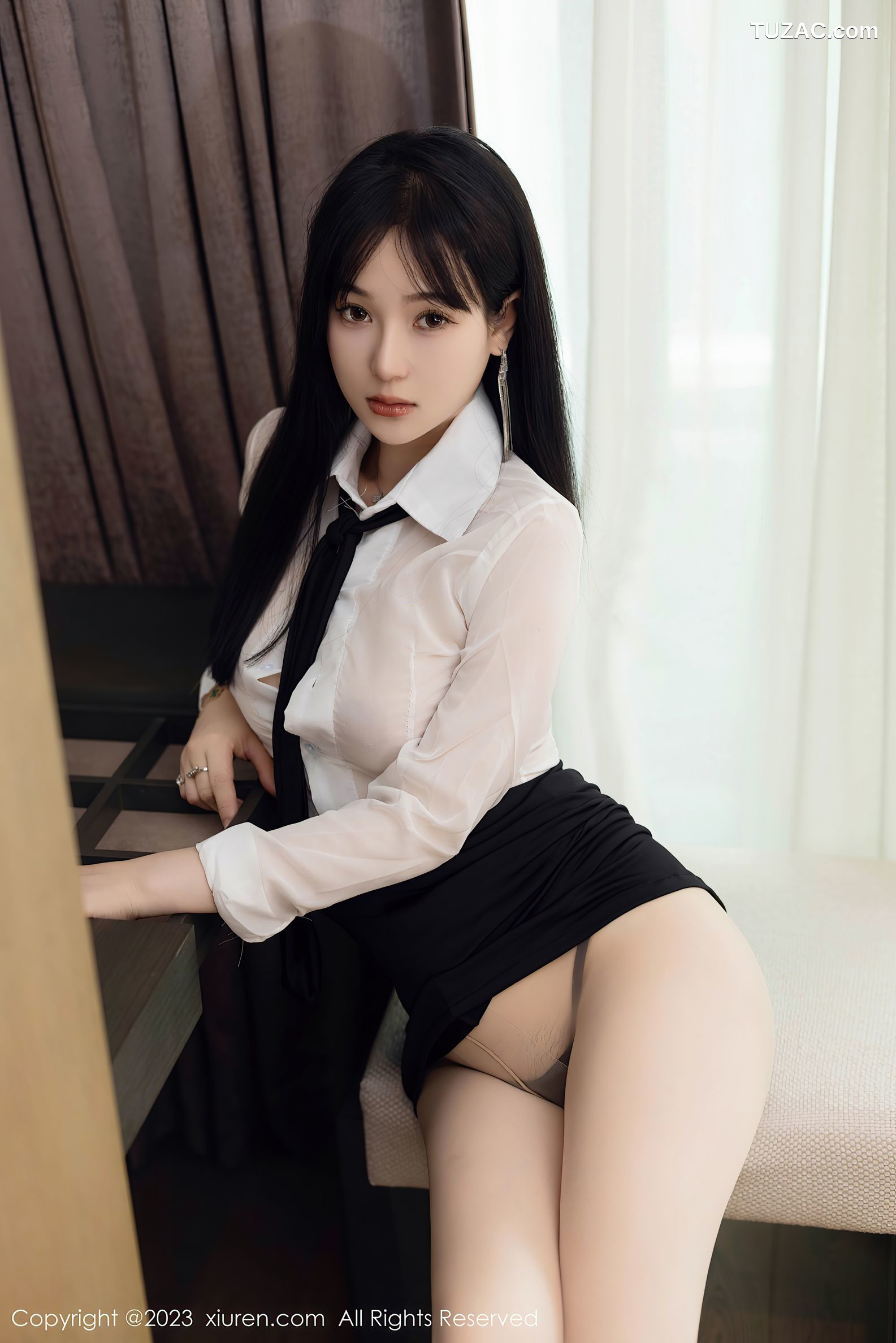 XiuRen秀人网-6710-柚琪Rich-白色轻透衣黑短裙-2023.05.10