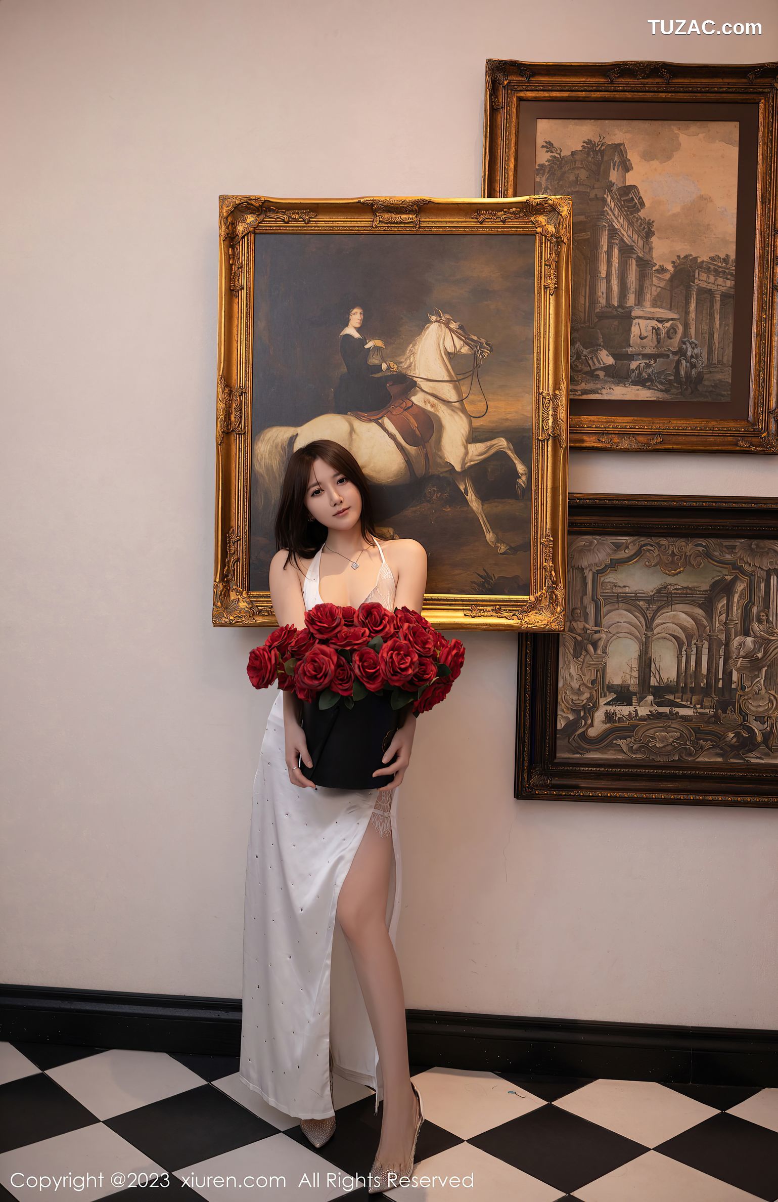 XiuRen秀人网-6732-鱼子酱Fish-白色连衣裙原色丝袜-2023.05.12