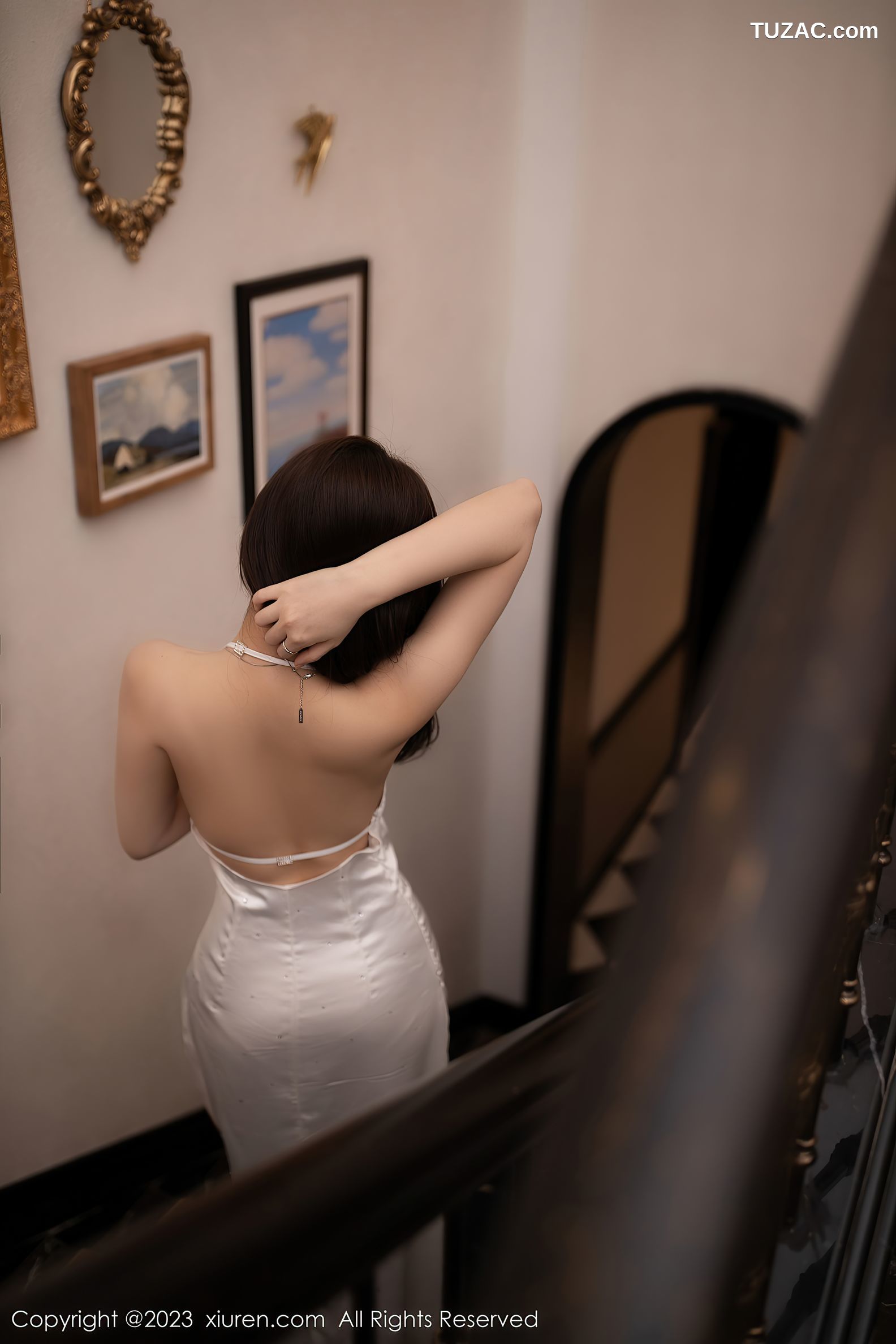 XiuRen秀人网-6732-鱼子酱Fish-白色连衣裙原色丝袜-2023.05.12