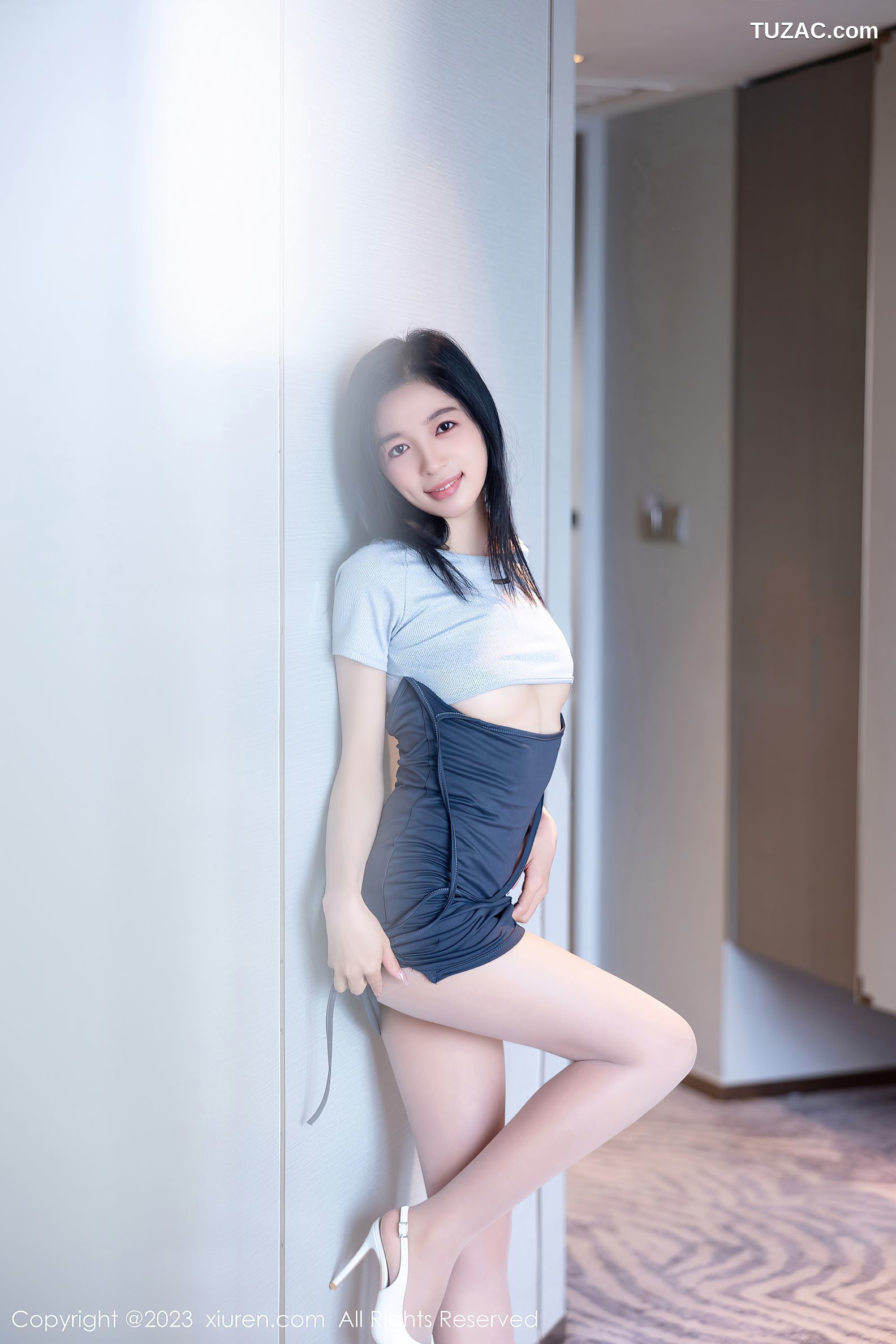 XiuRen秀人网-6784-茜茜Kimi-浅蓝色上衣短裙超薄肉丝-2023.05.23