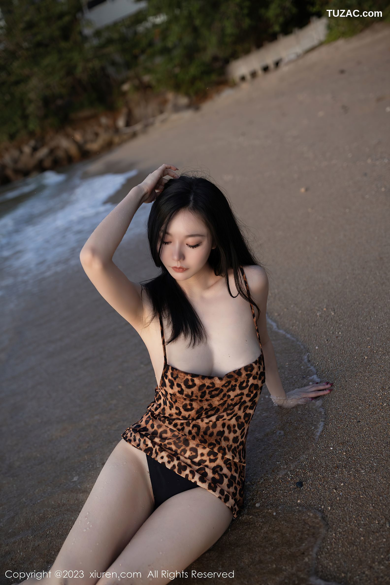 XiuRen秀人网-6787-安然Anran-豹纹服黑色轻透连体衣-2023.05.23