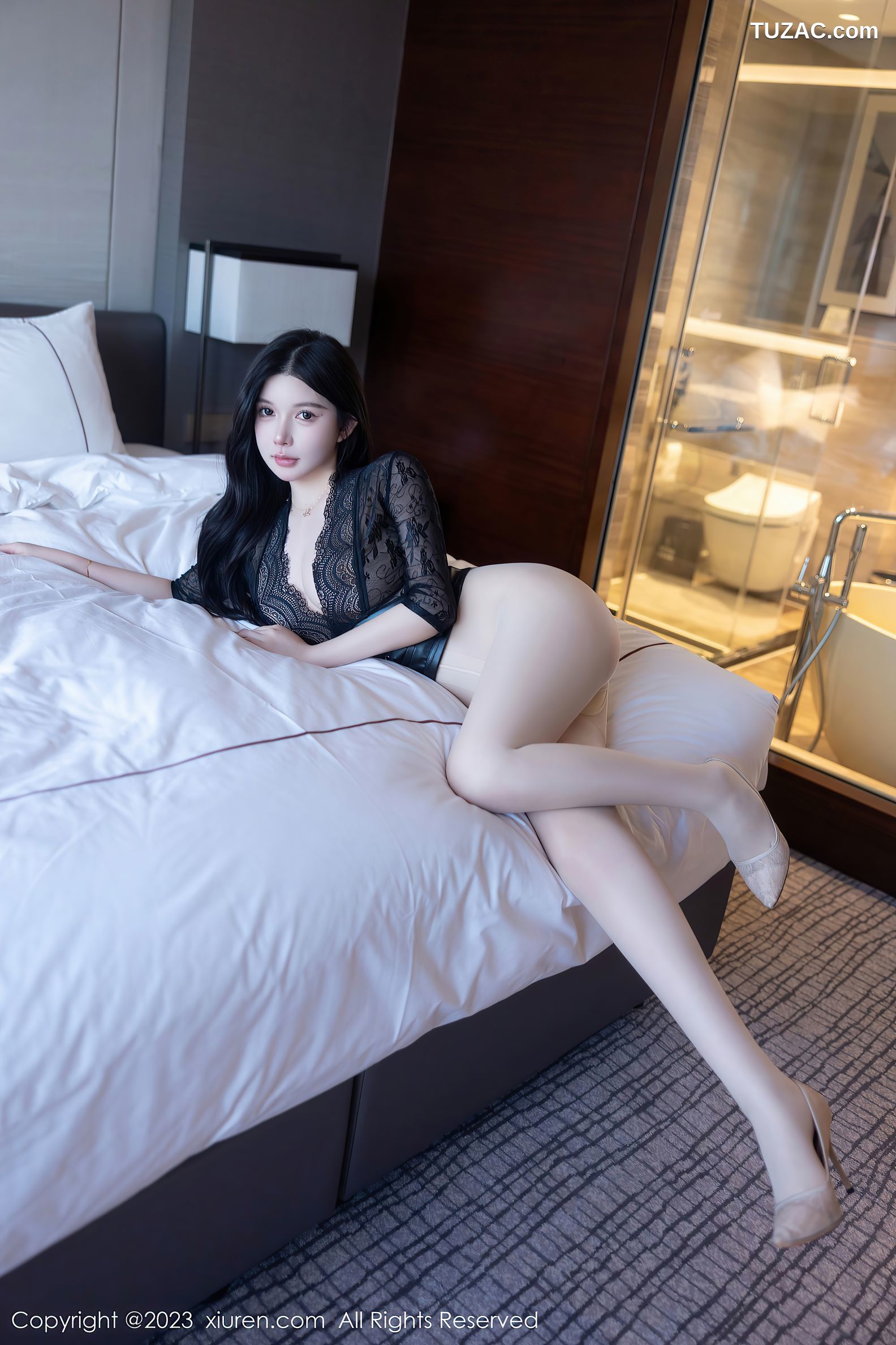 XiuRen秀人网-6810-林珊珊-黑色蕾丝连衣裙原色丝袜-2023.05.26