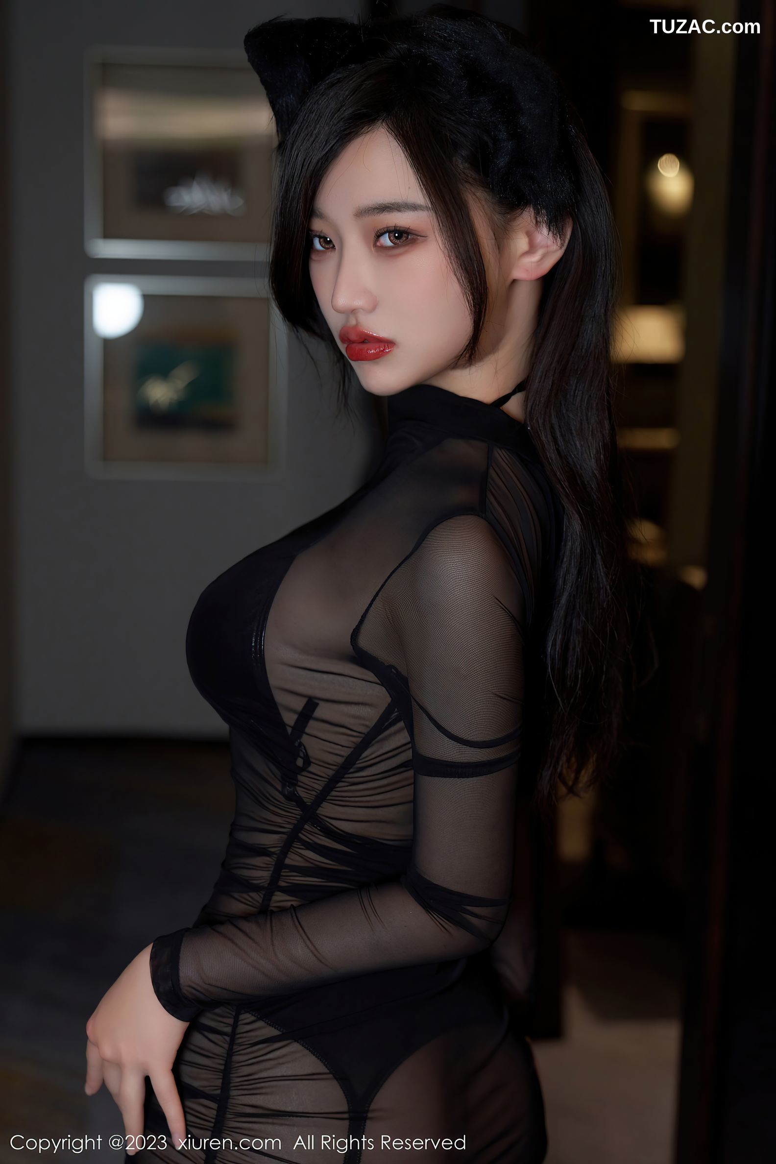 XiuRen秀人网-6826-妙可可Cheese-黑色薄纱轻透连衣裙蕾丝内衣-2023.05.30