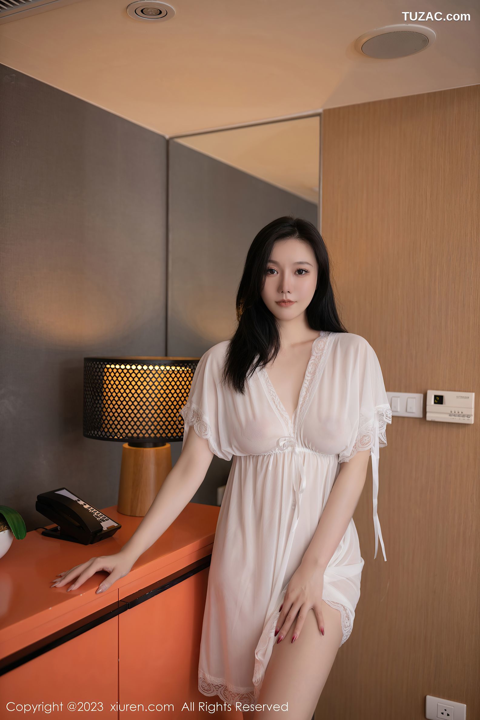 XiuRen秀人网-6827-安然Anran-白色薄纱服淡蓝轻透蕾丝内衣-2023.05.30