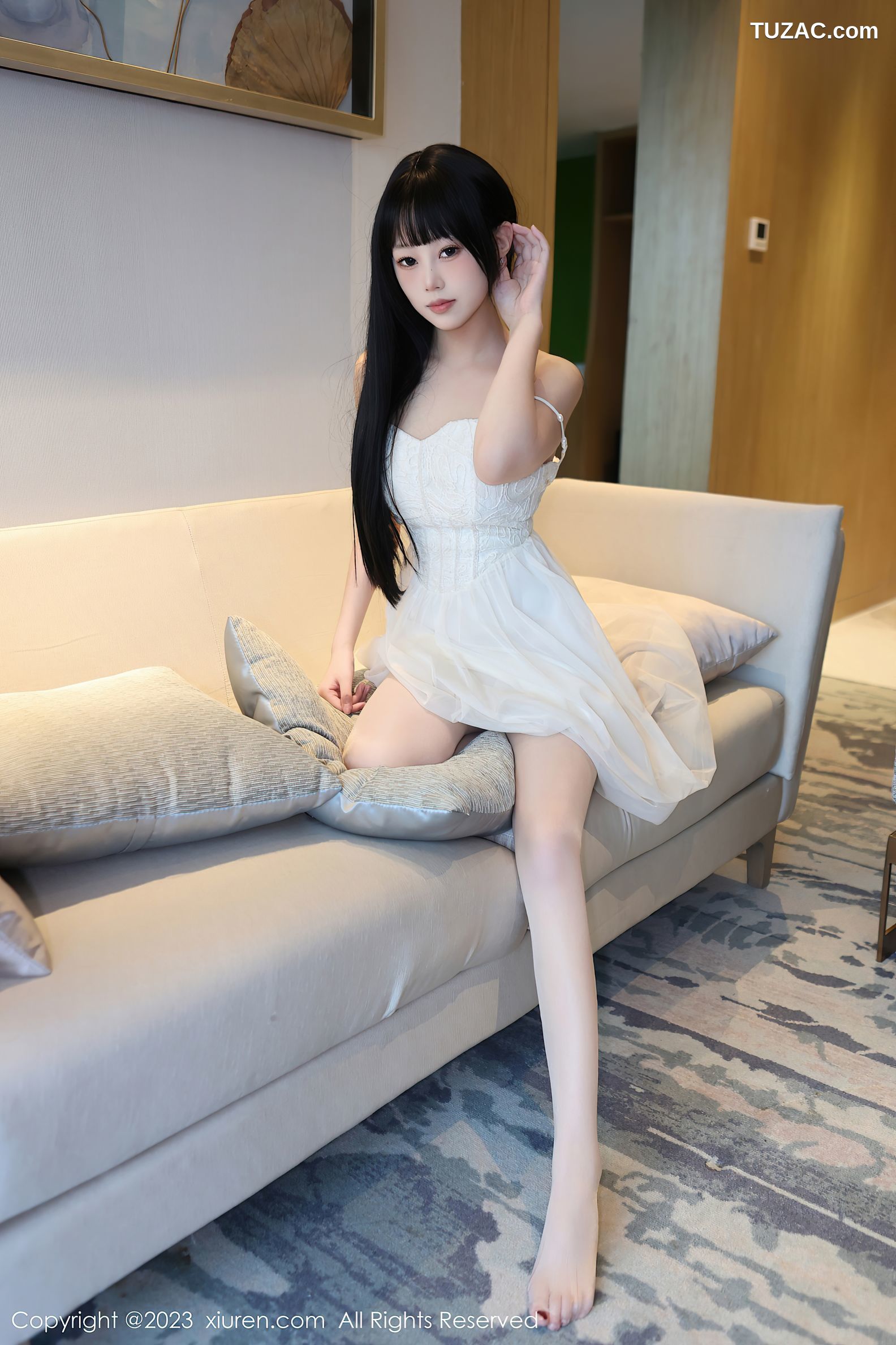 XiuRen秀人网-6828-早川京子-白色吊带连衣裙粉色内衣超薄肉丝-2023.05.31