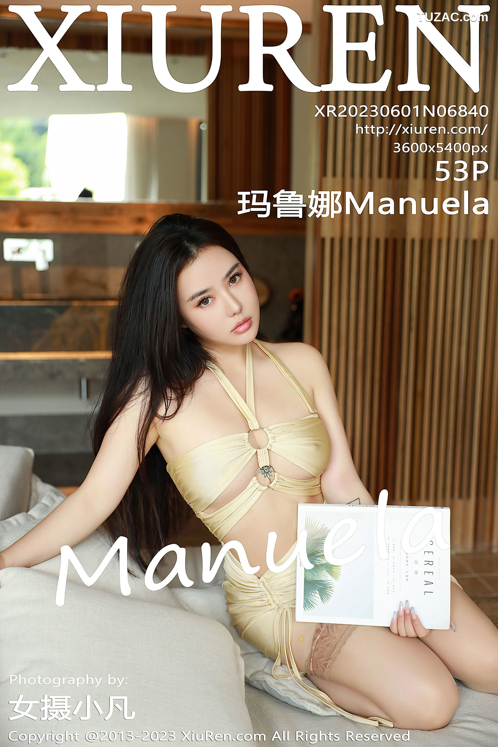 XiuRen秀人网-6840-玛鲁娜Manuela-浅黄露肩连衣裙-2023.06.01