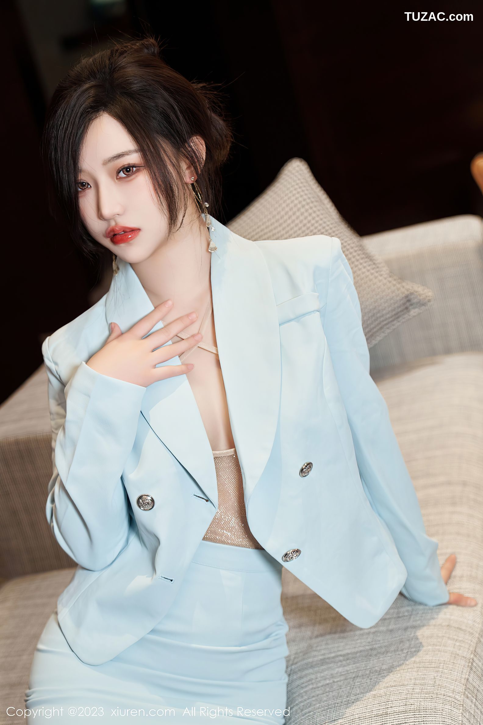 XiuRen秀人网-6857-妙可可Cheese-淡蓝色OL服饰浅色轻透内衣-2023.06.05