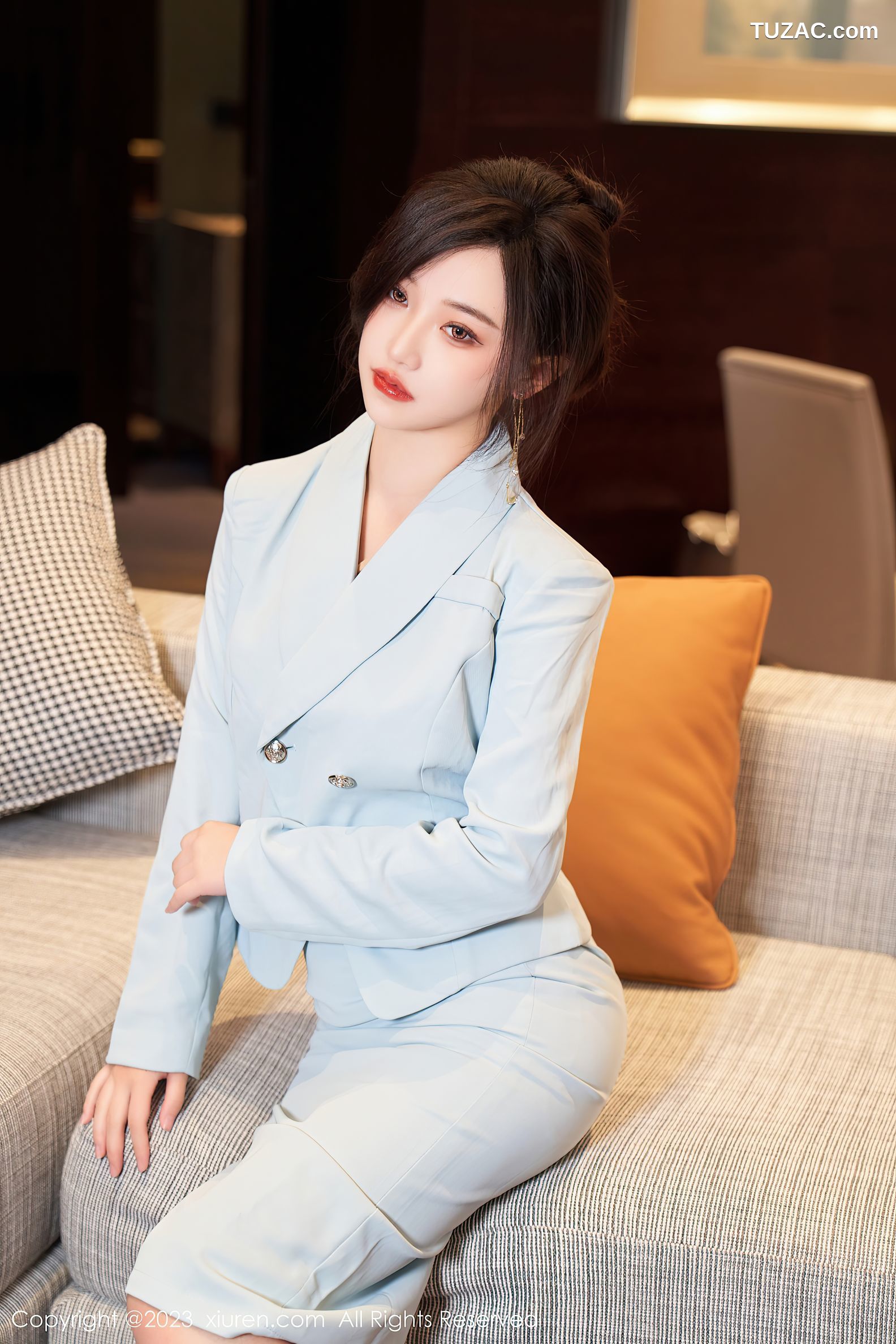 XiuRen秀人网-6857-妙可可Cheese-淡蓝色OL服饰浅色轻透内衣-2023.06.05