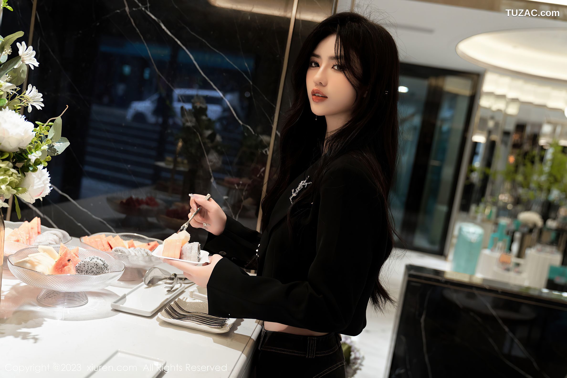 XiuRen秀人网-6874-浅浅Danny-黑色轻透内衣超薄肉丝-2023.06.07