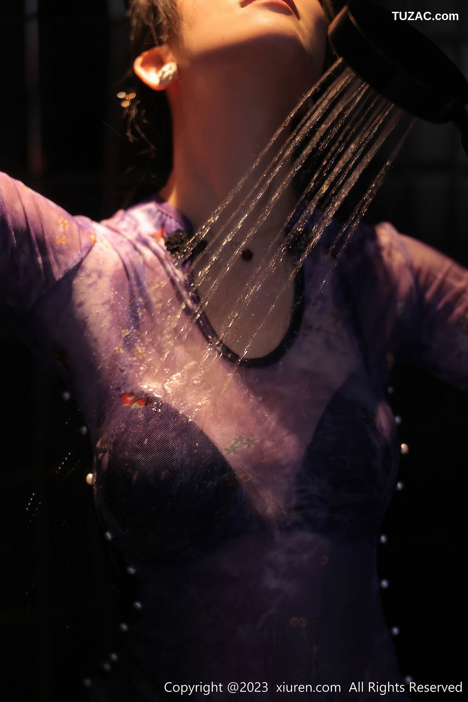 XiuRen秀人网-6876-司柠-浴室紫色连衣长裙超薄肉丝-2023.06.08