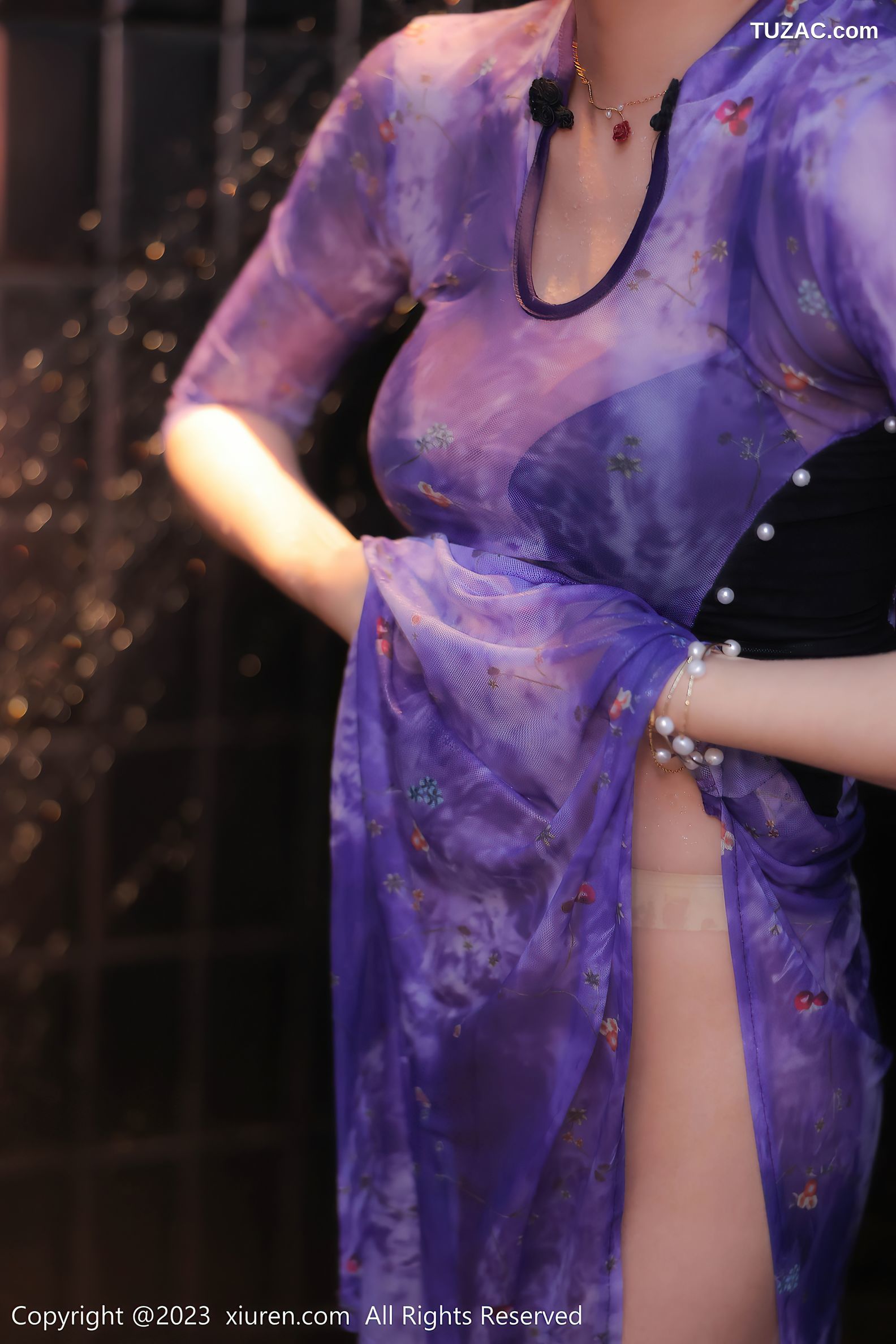 XiuRen秀人网-6876-司柠-浴室紫色连衣长裙超薄肉丝-2023.06.08