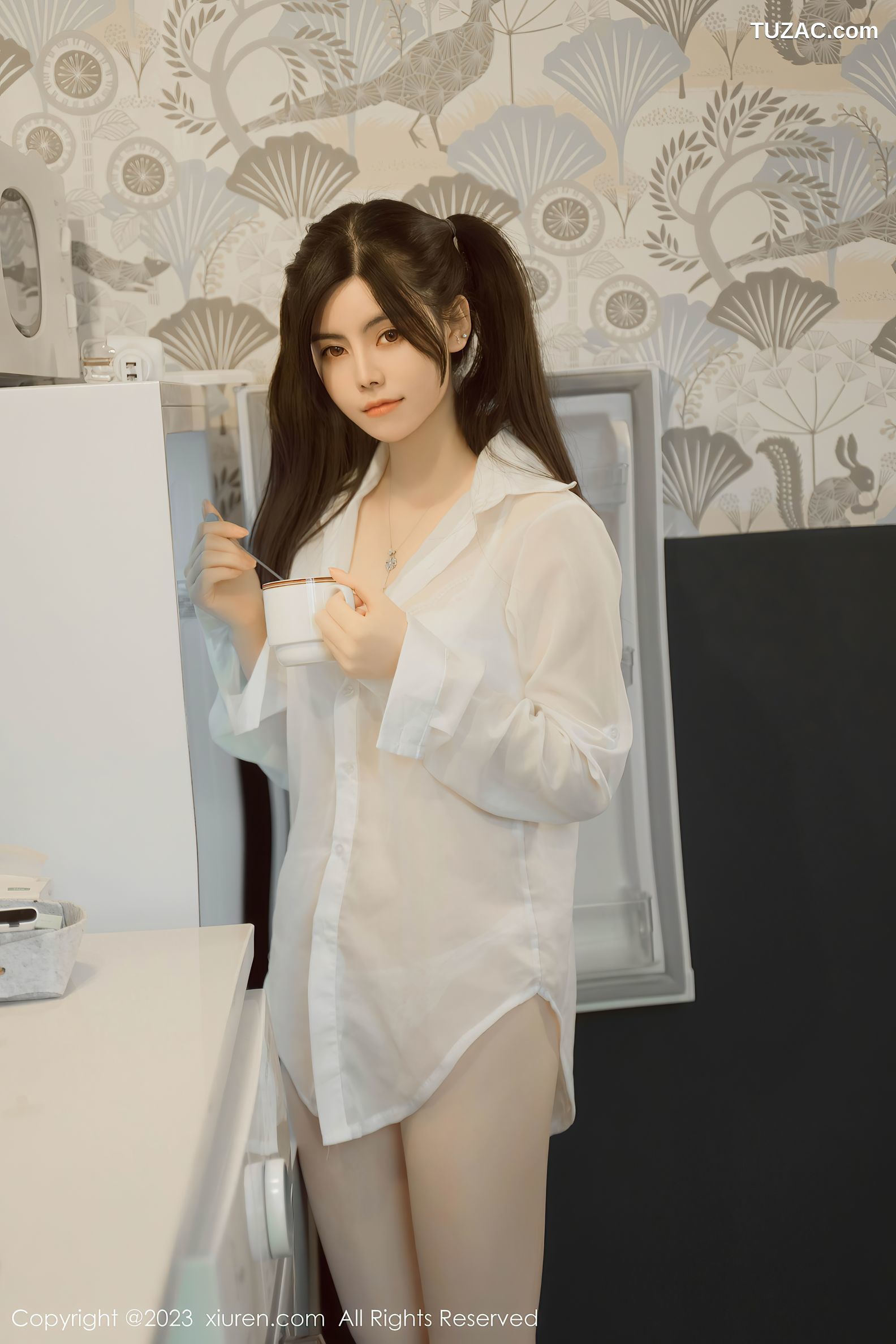 XiuRen秀人网-6896-白甜-薄透白衬衫白色蕾丝内衣-2023.06.12