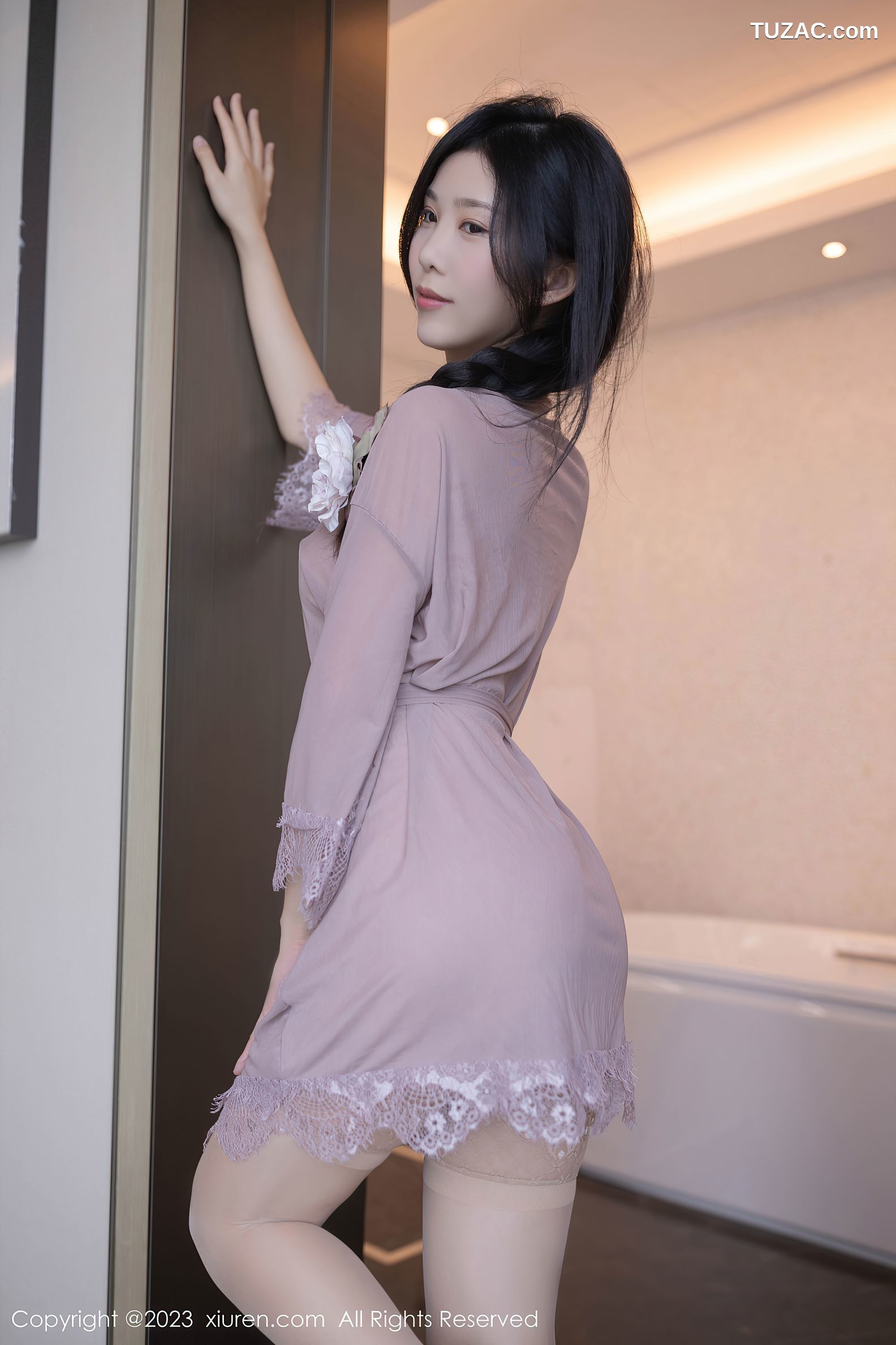 XiuRen秀人网-6913-利世-紫灰情趣睡裙原色丝袜-2023.06.14