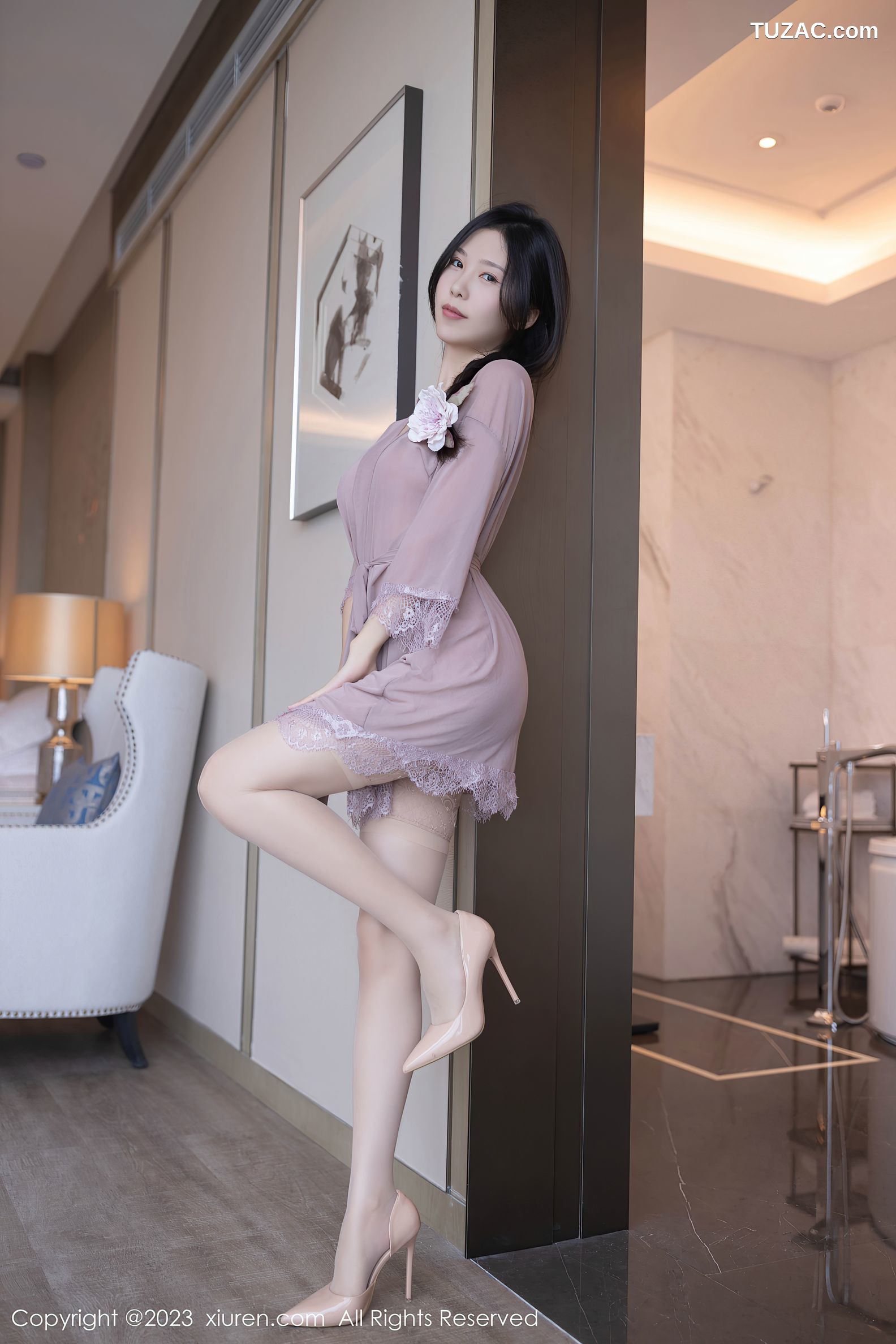 XiuRen秀人网-6913-利世-紫灰情趣睡裙原色丝袜-2023.06.14
