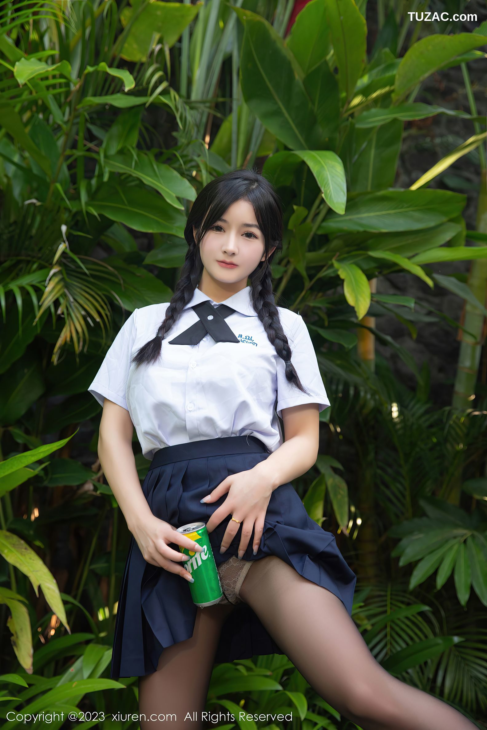 XiuRen秀人网-6940-谭小灵-白衬衫蓝短裙浅色蕾丝内衣-2023.06.19