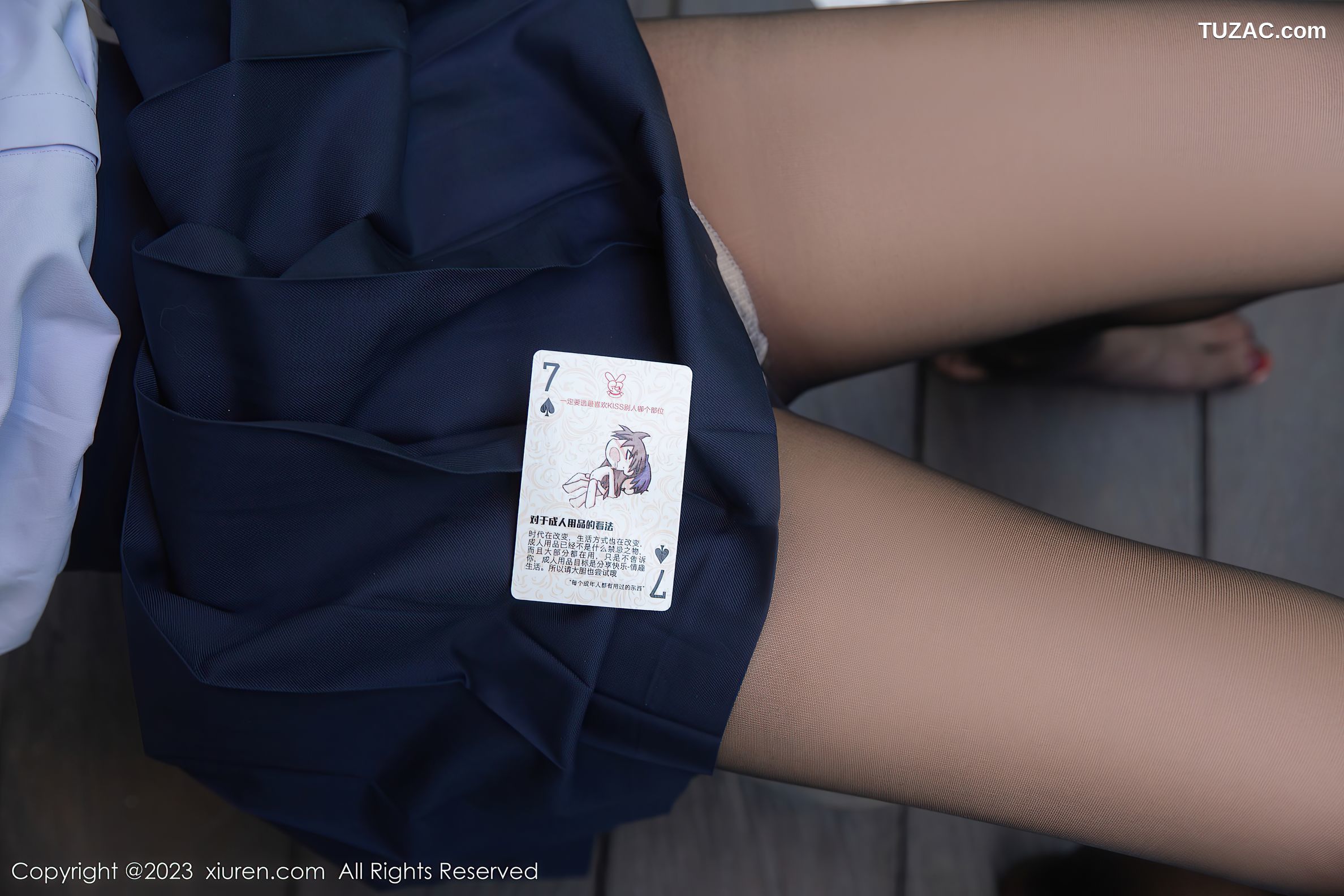 XiuRen秀人网-6940-谭小灵-白衬衫蓝短裙浅色蕾丝内衣-2023.06.19