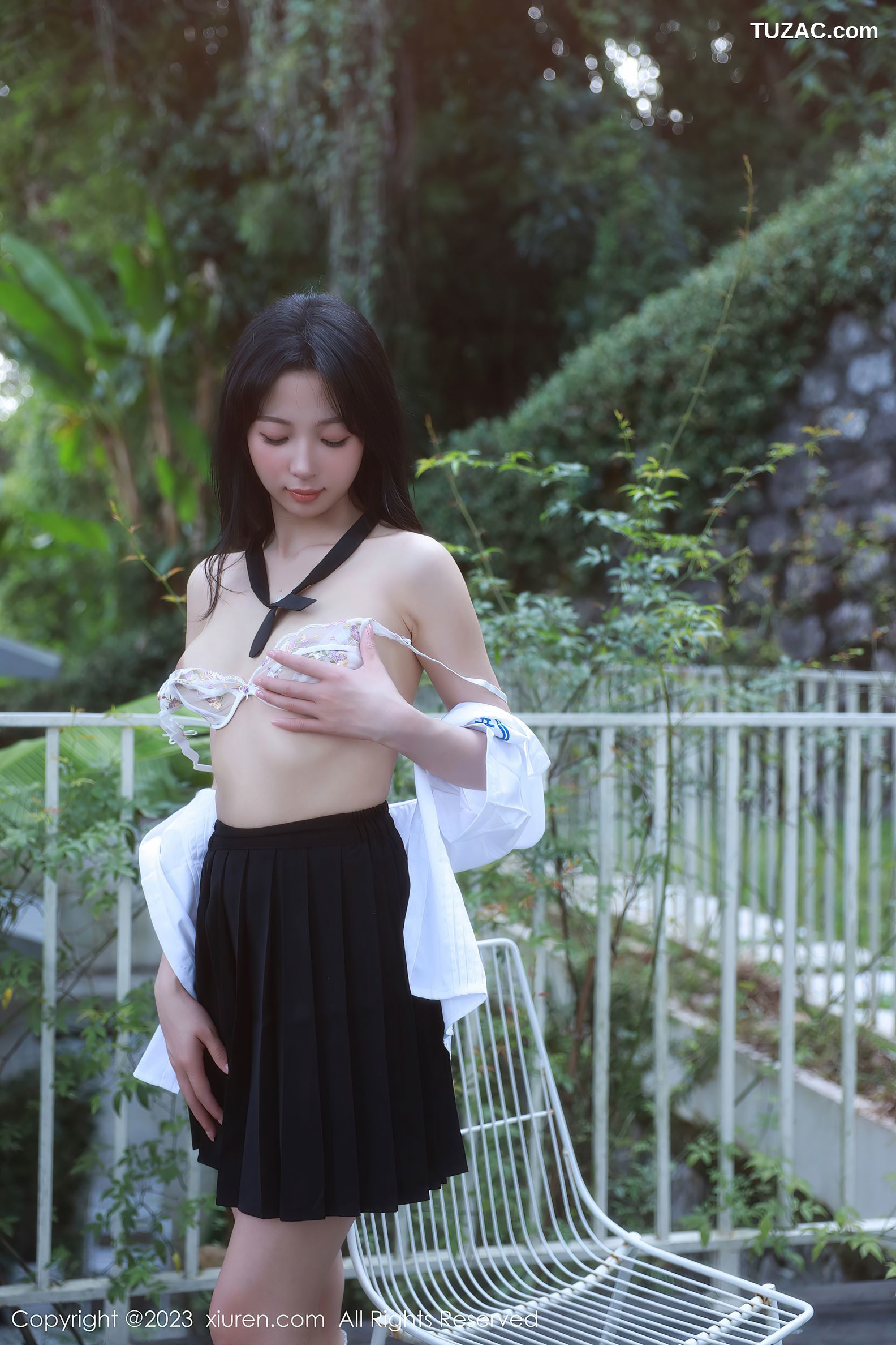 XiuRen秀人网-6969-糖豆sisi-白色上衣黑短裙淡色轻透内衣-2023.06.25