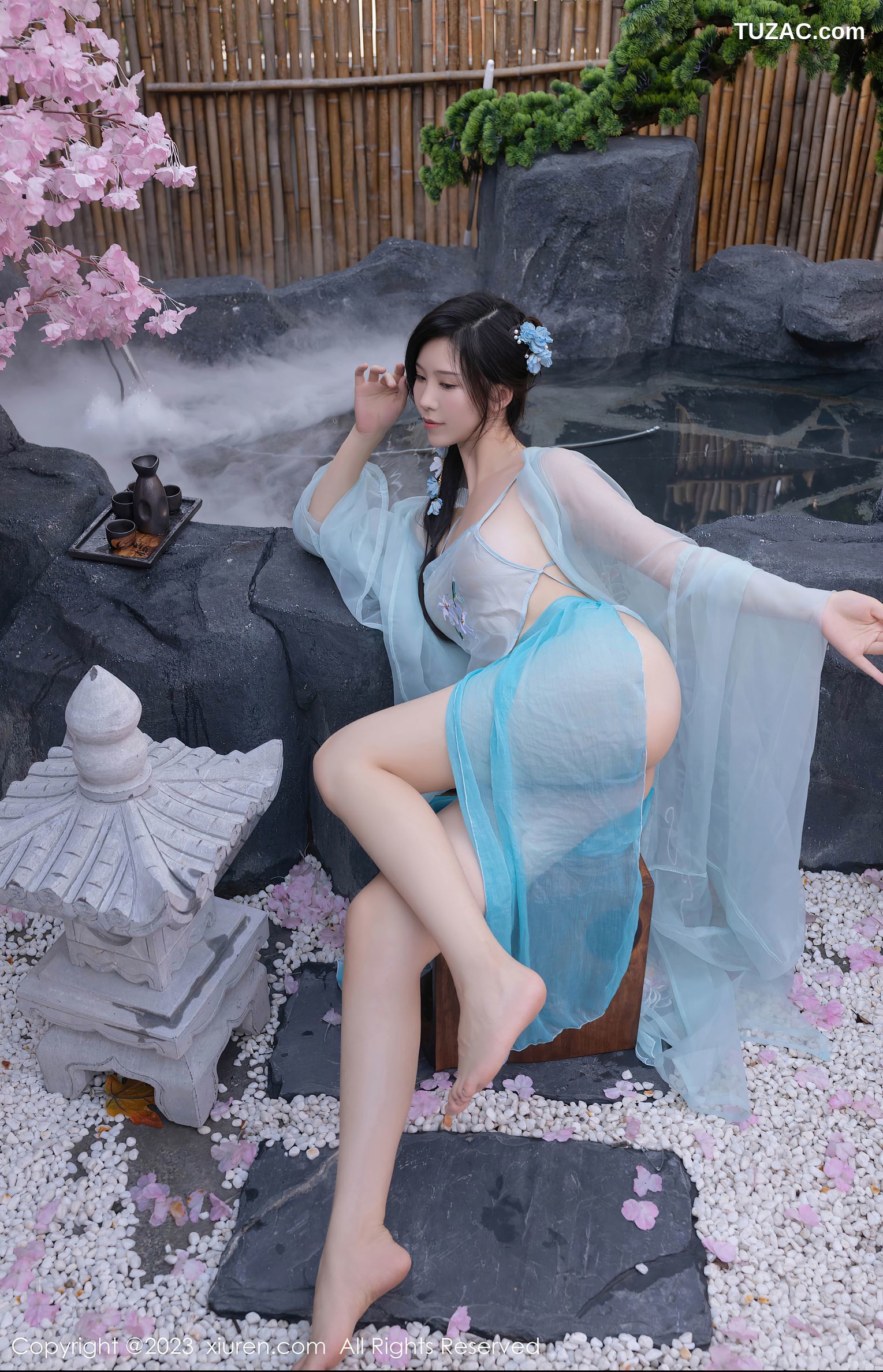 XiuRen秀人网-6991-利世-户外温泉性感浅蓝色古装服饰-2023.06.28