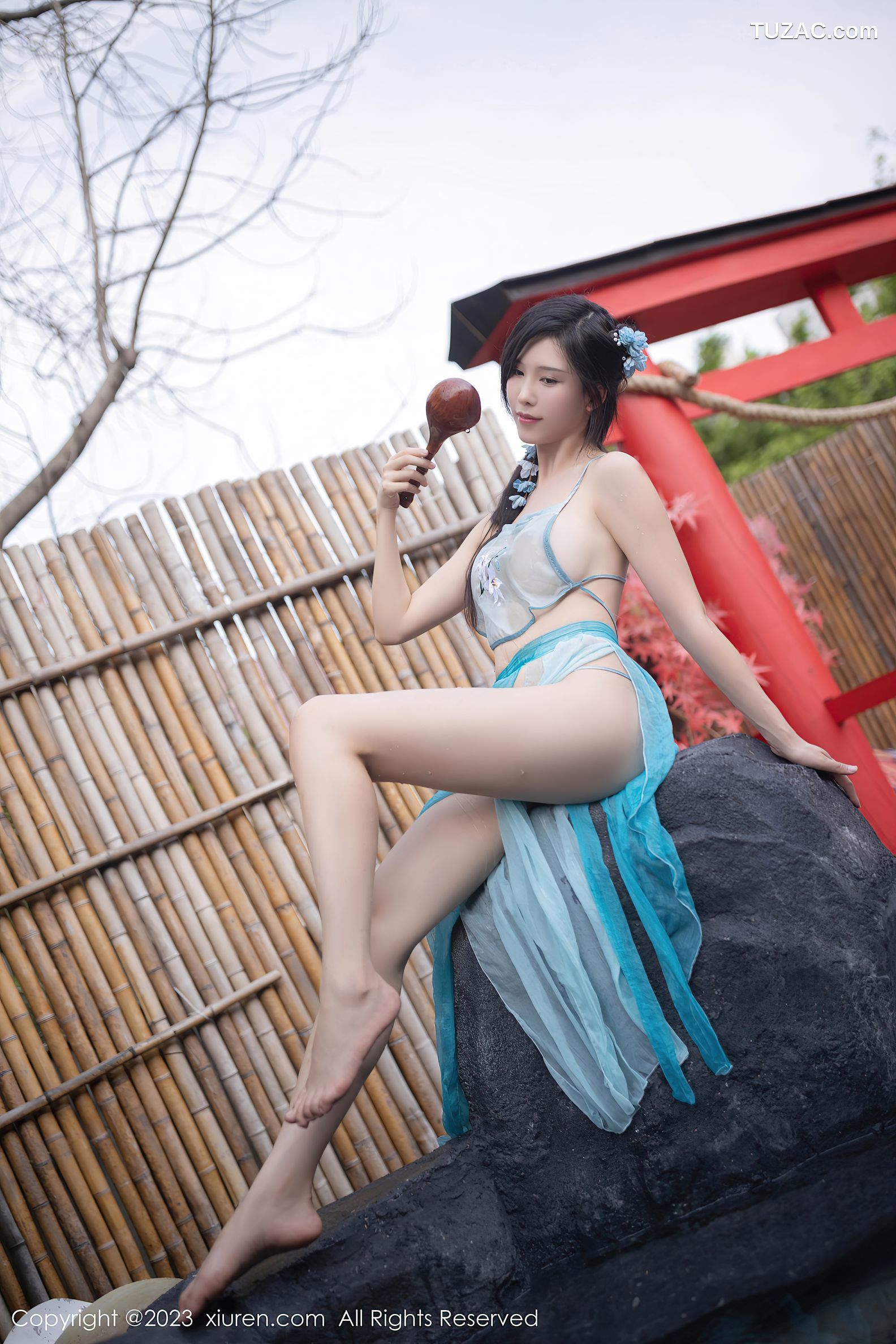 XiuRen秀人网-6991-利世-户外温泉性感浅蓝色古装服饰-2023.06.28