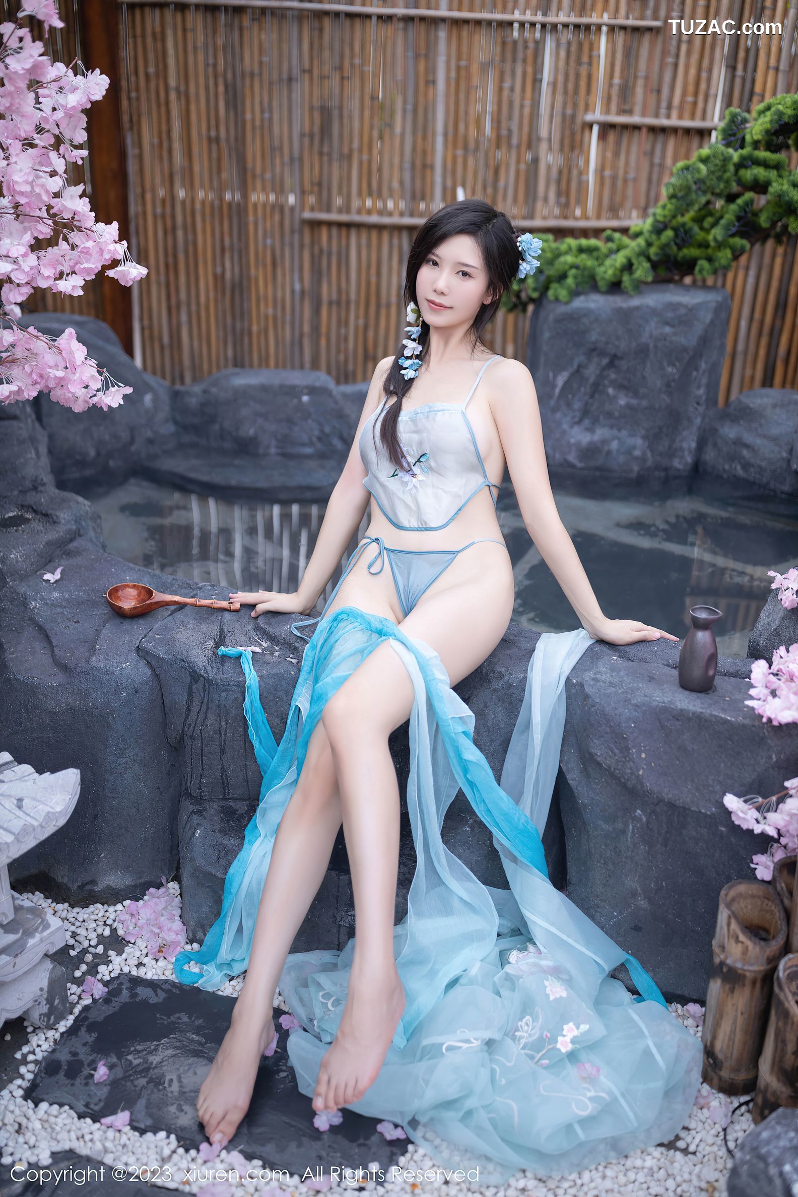 XiuRen秀人网-6991-利世-户外温泉性感浅蓝色古装服饰-2023.06.28