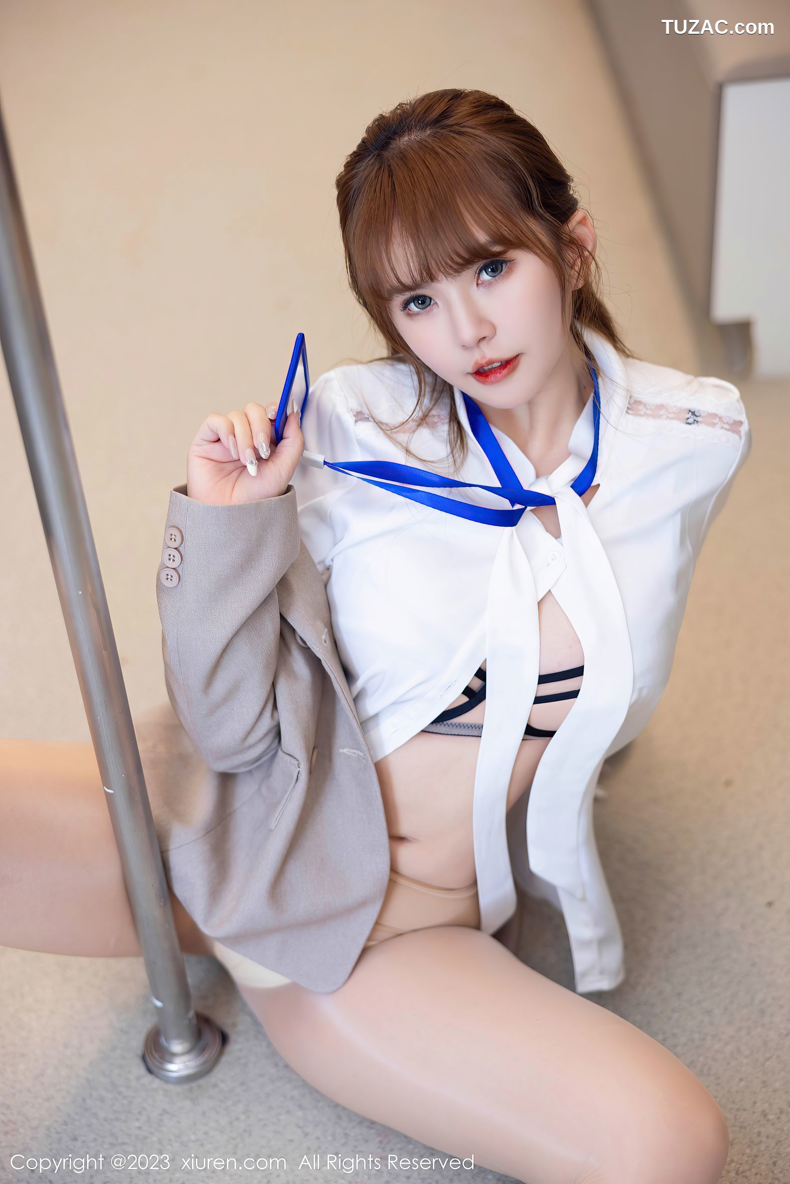 XiuRen秀人网-7073-张思允Nice-米色Ol职业装白衬衫-2023.07.13