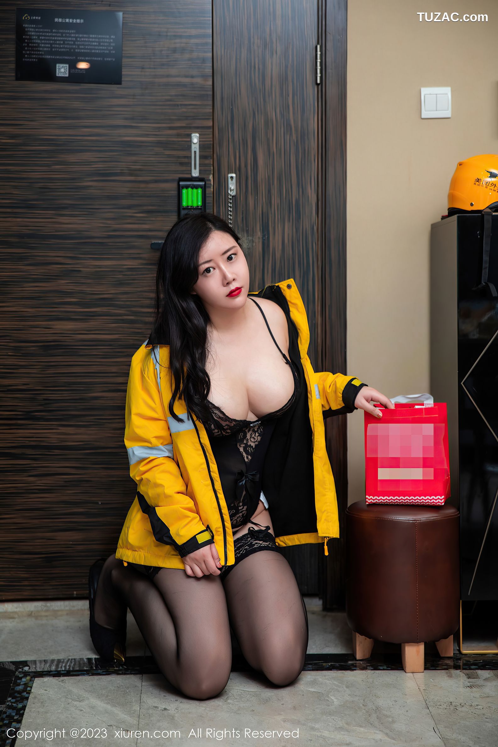 XiuRen秀人网-7093-王婉悠Queen-外卖员黑蕾丝内衣黑丝-2023.07.18