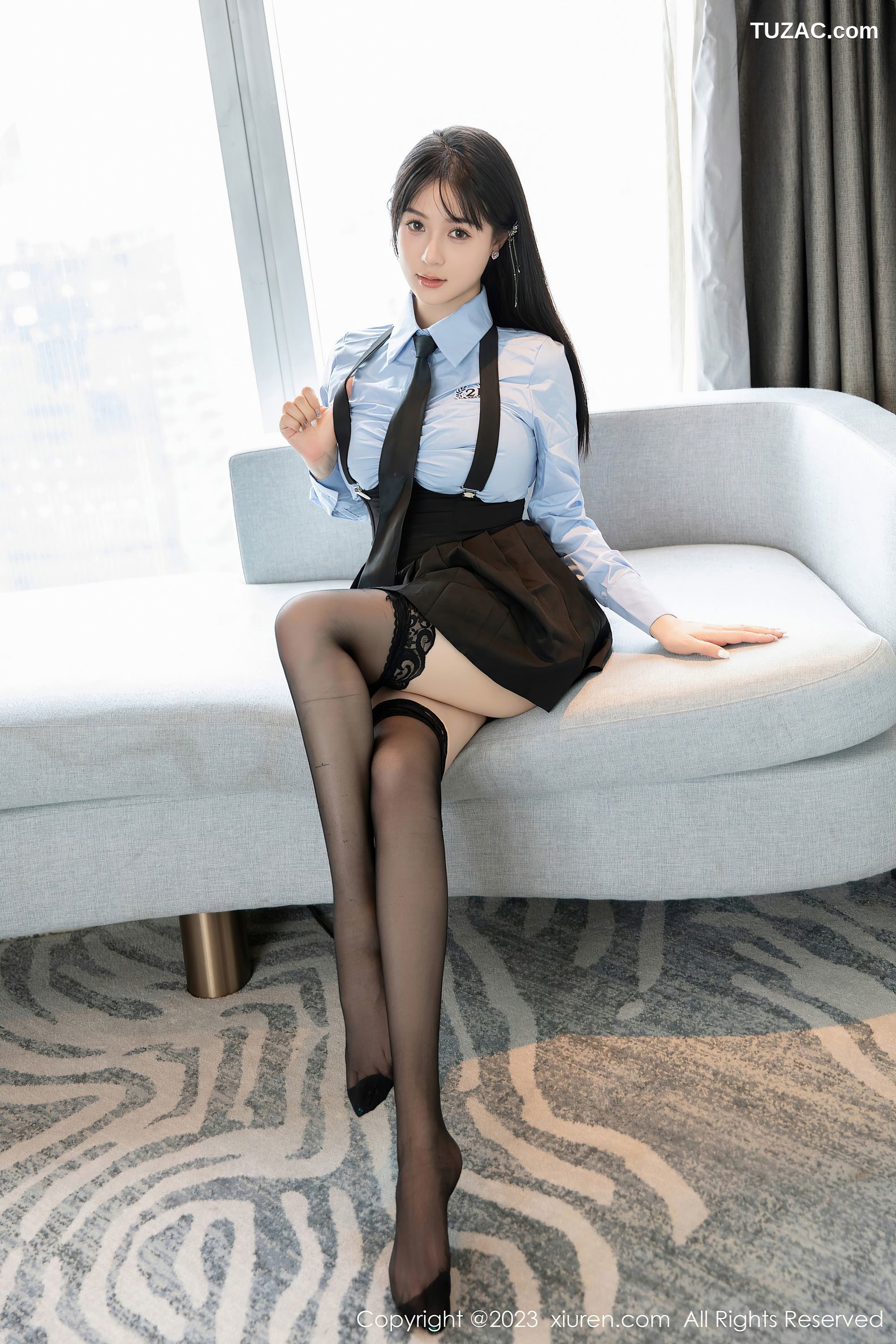 XiuRen秀人网-7140-柚琪Rich-蓝衫黑裙学生装黑丝-2023.07.26