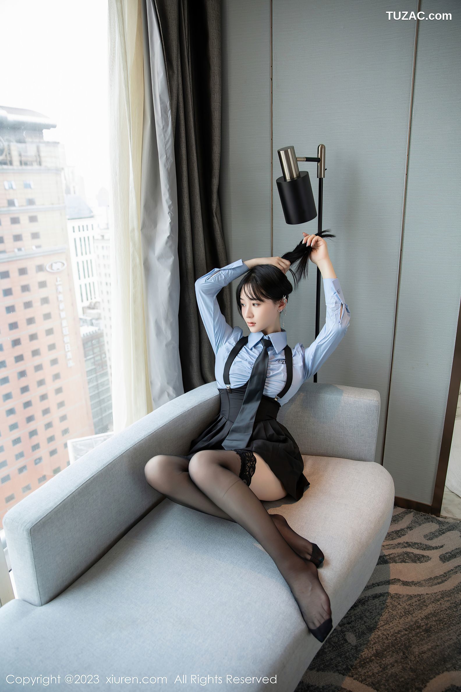 XiuRen秀人网-7140-柚琪Rich-蓝衫黑裙学生装黑丝-2023.07.26