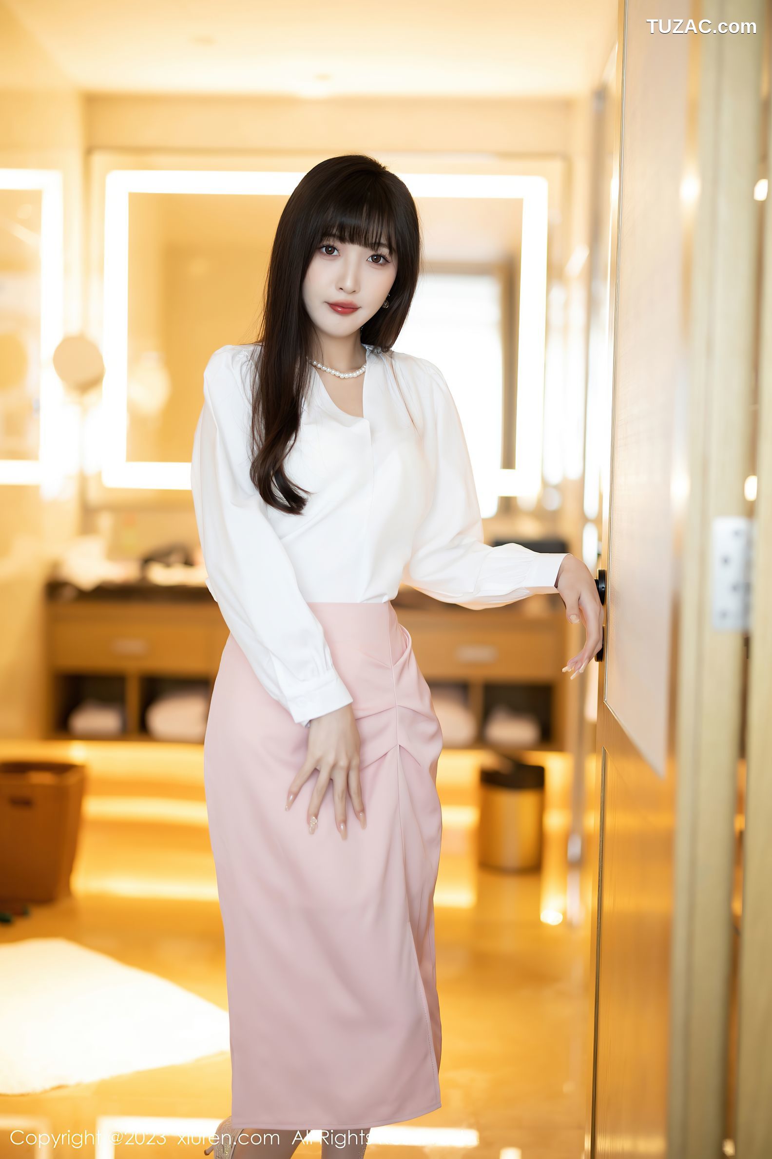 XiuRen秀人网-7147-林星阑-白衣粉裙白色内衣肉丝-2023.07.27