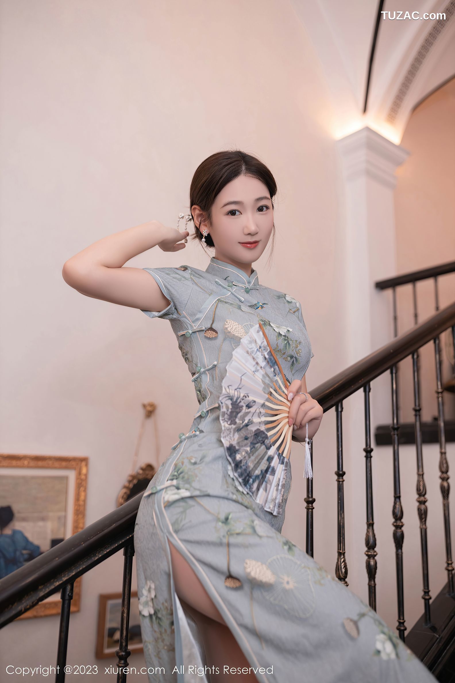 XiuRen秀人网-7232-唐安琪-灰绿色旗袍肉色内衣-2023.08.14