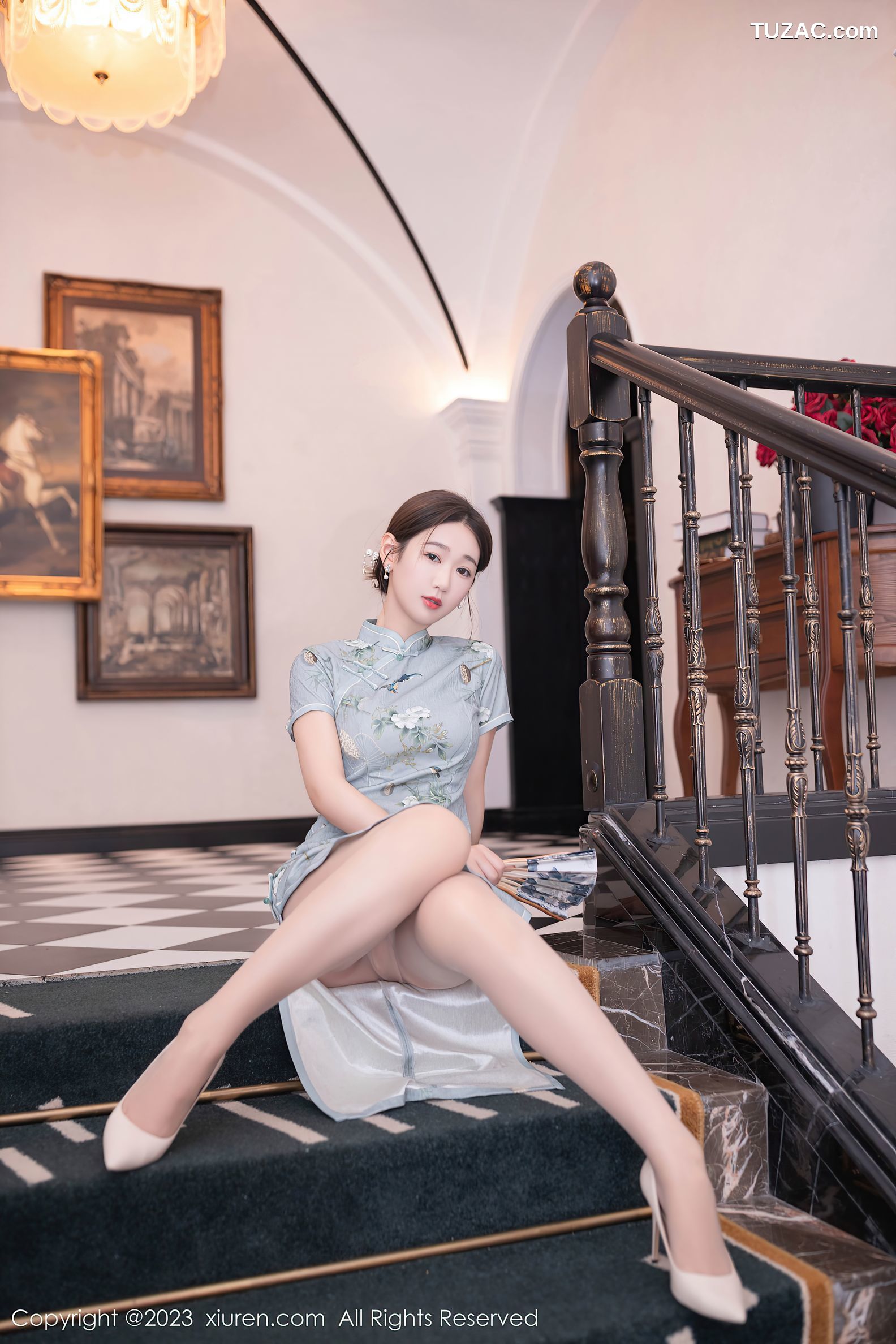 XiuRen秀人网-7232-唐安琪-灰绿色旗袍肉色内衣-2023.08.14