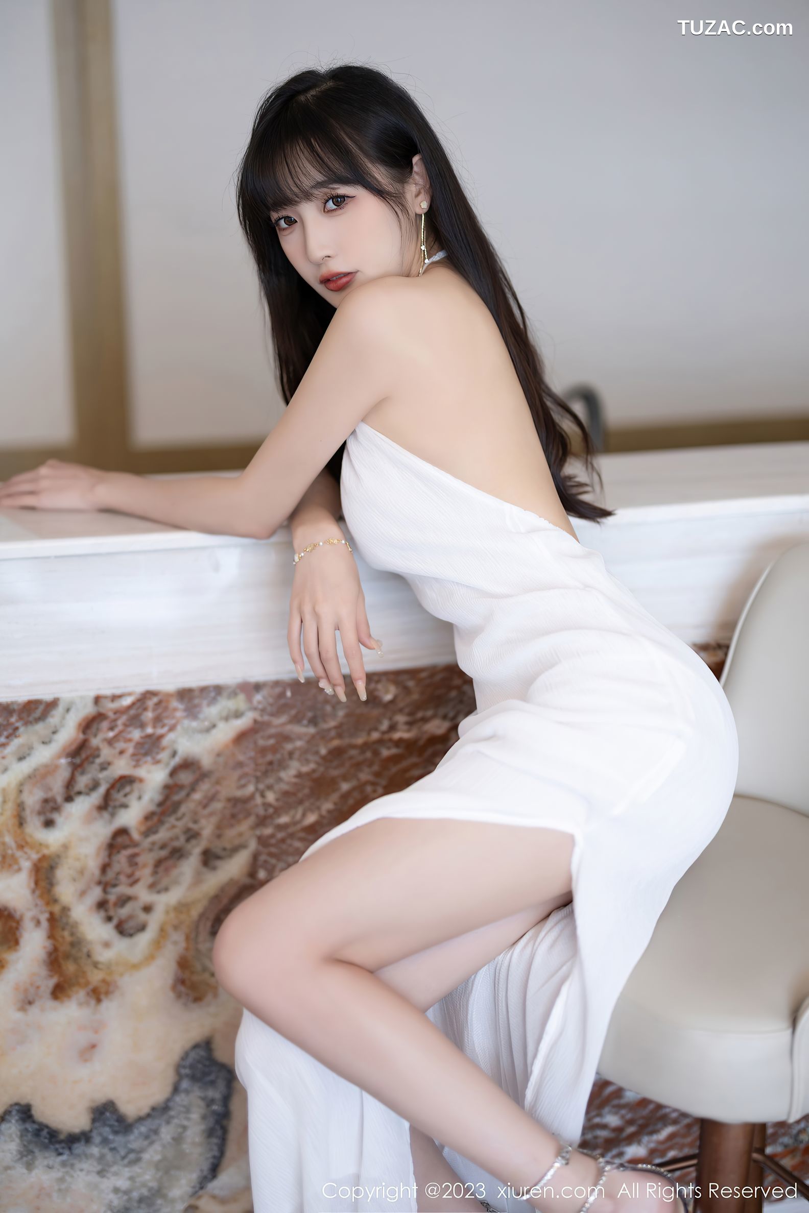 XiuRen秀人网-7297-林星阑-白色露背连衣长裙白色浴袍-2023.08.28