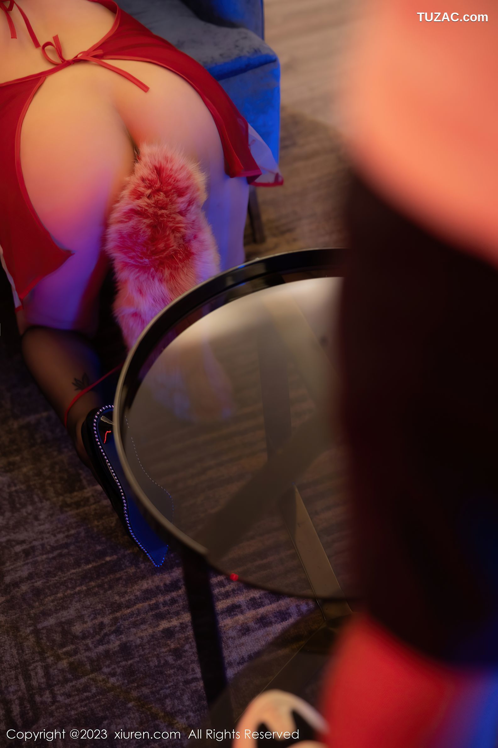 XiuRen秀人网-7330-江真真-红色薄纱透视情趣内衣黑丝-2023.09.04