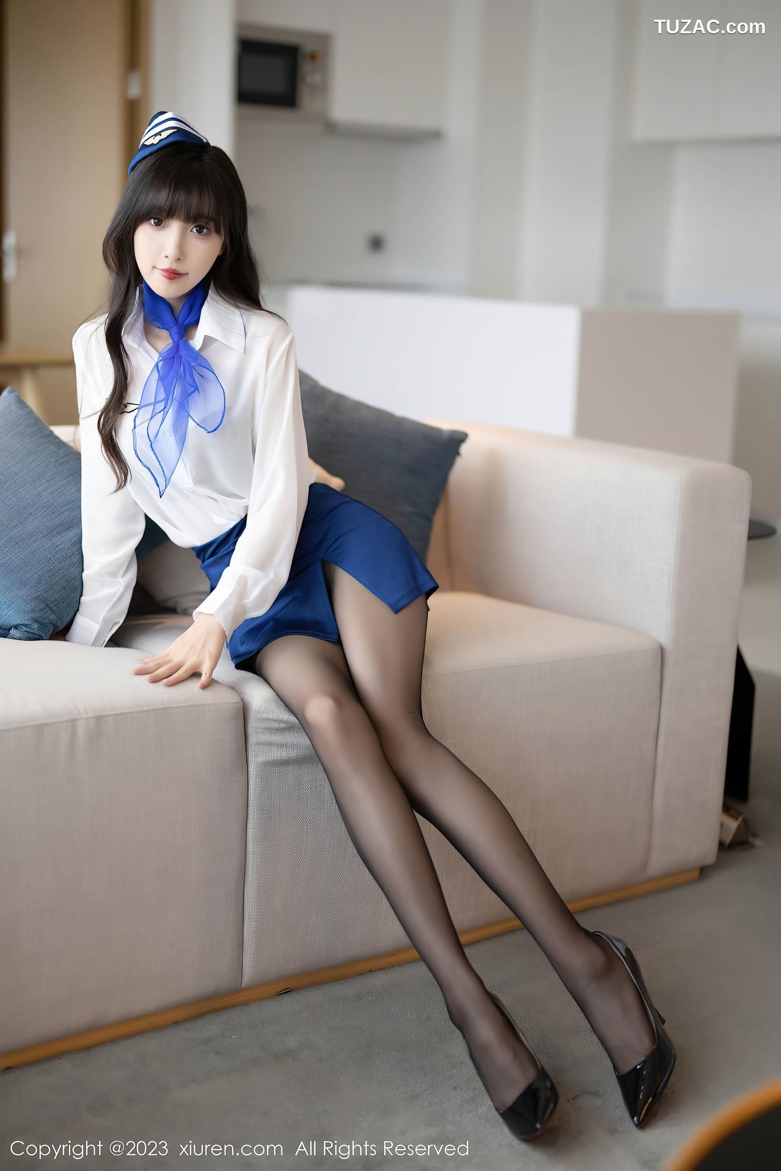 XiuRen秀人网-7347-林星阑-白衬衫蓝短裙空姐制服黑丝-2023.09.06