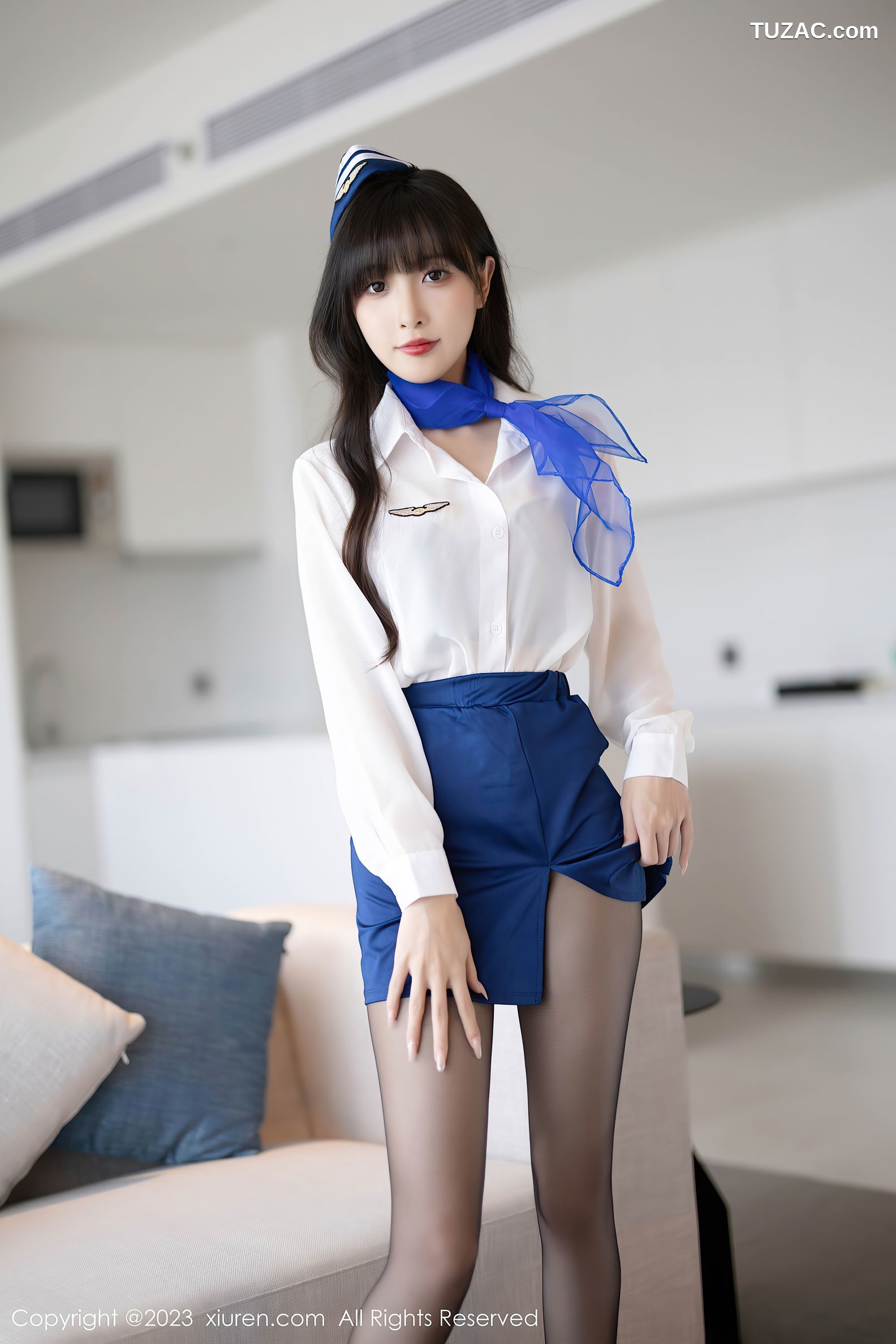 XiuRen秀人网-7347-林星阑-白衬衫蓝短裙空姐制服黑丝-2023.09.06